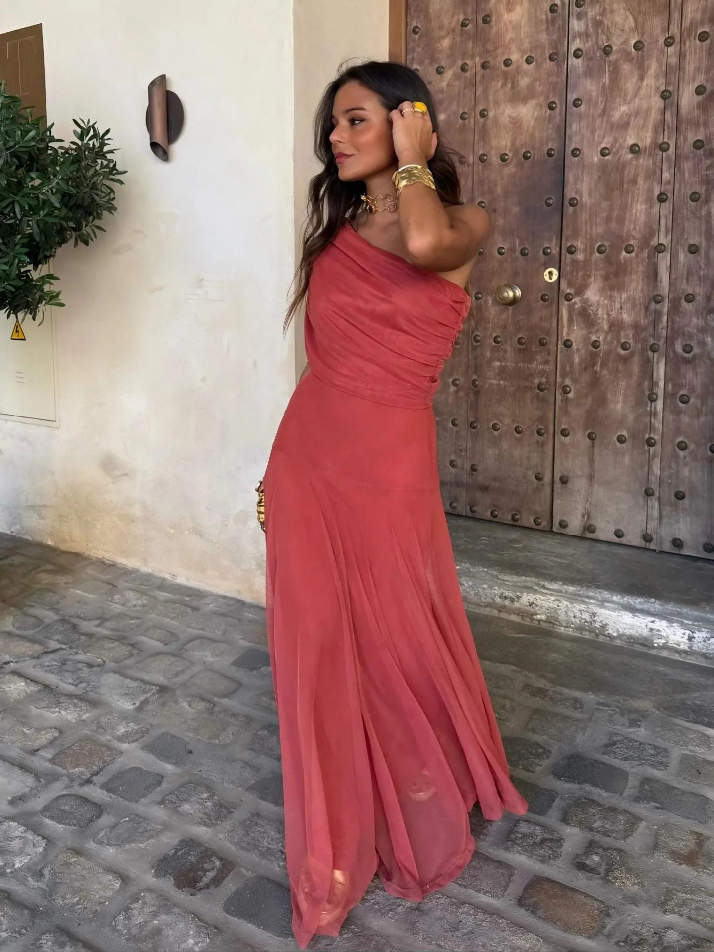 Olimpia Draped Chiffon Maxi Dress