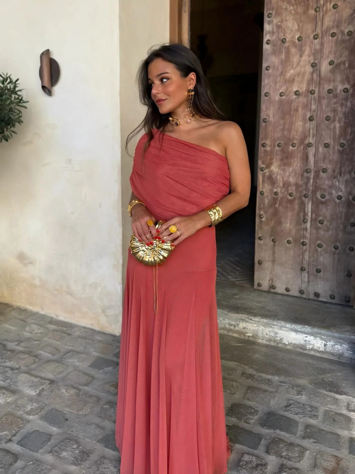 Olimpia Draped Chiffon Maxi Dress