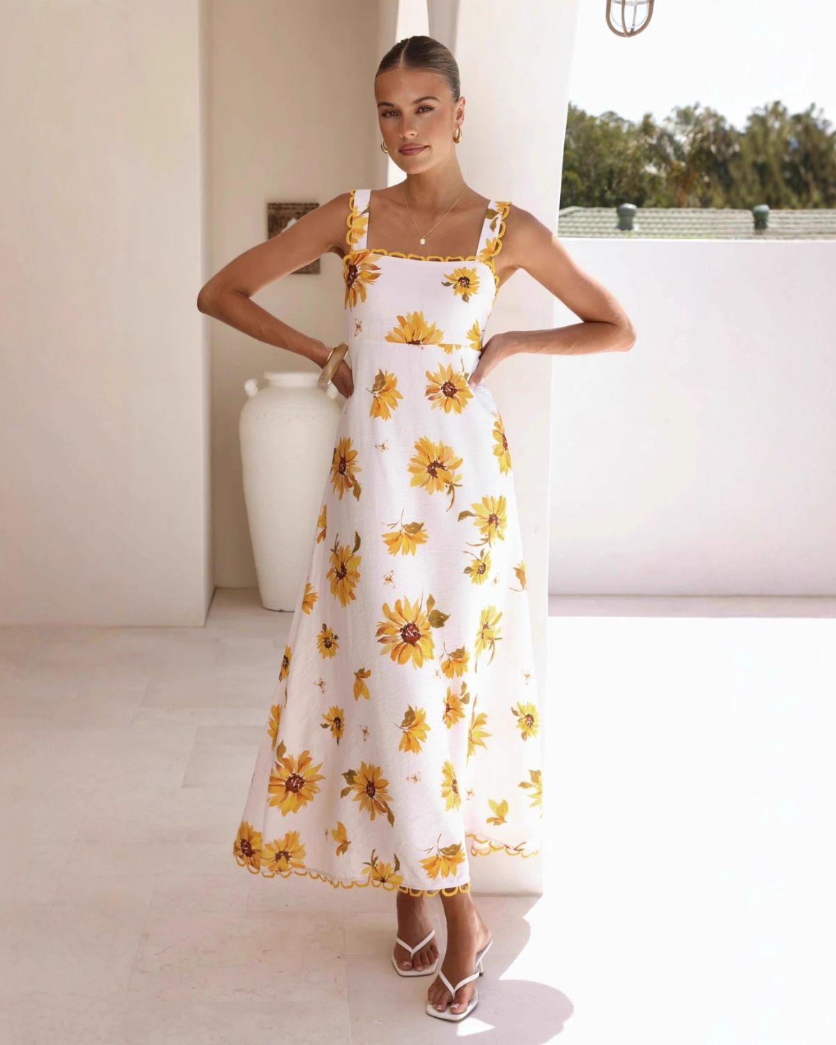 Fiorella Square Neck Linen Maxi Dress