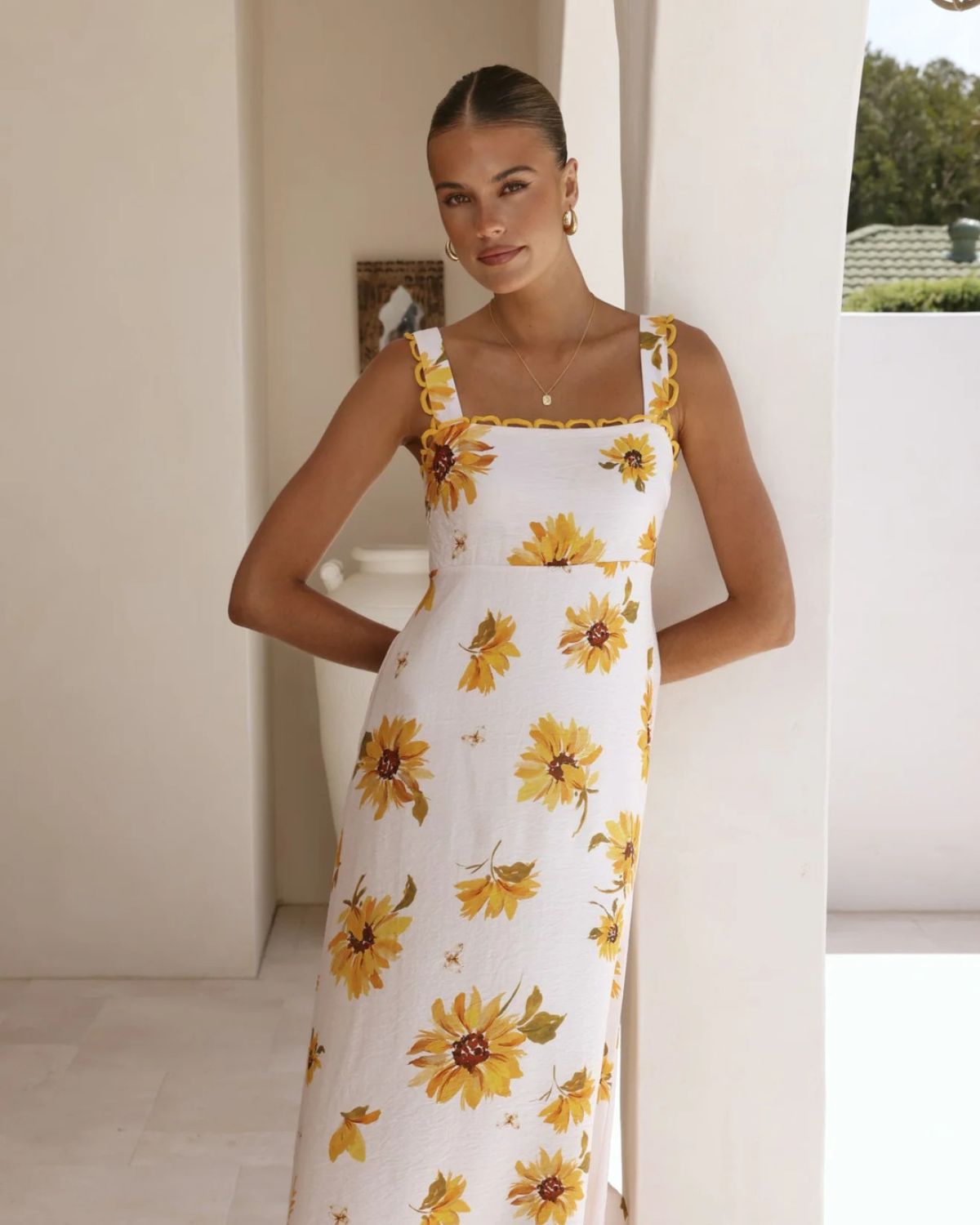 Fiorella Square Neck Linen Maxi Dress