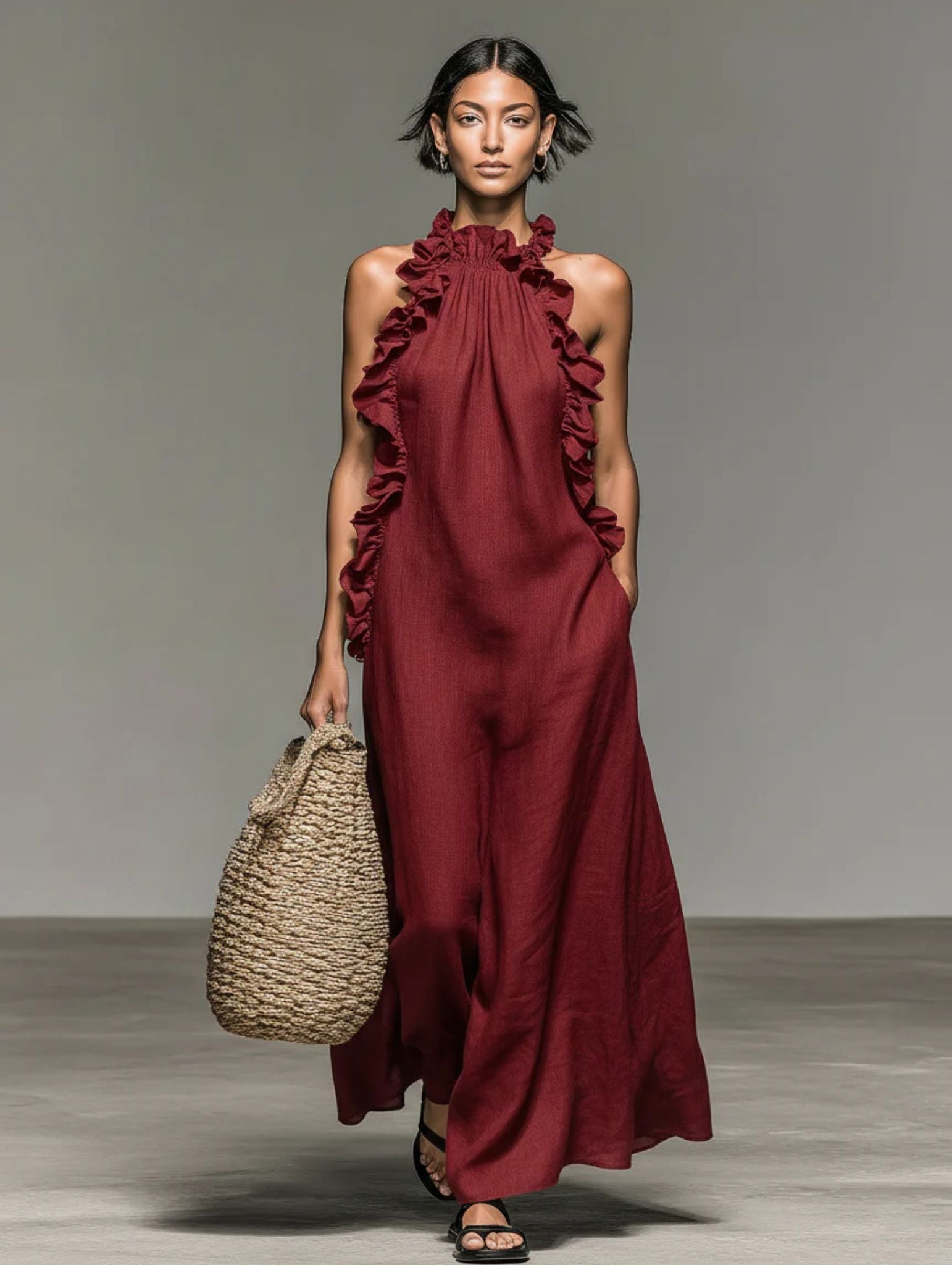 Ebe Ruffle Linen Maxi Dress
