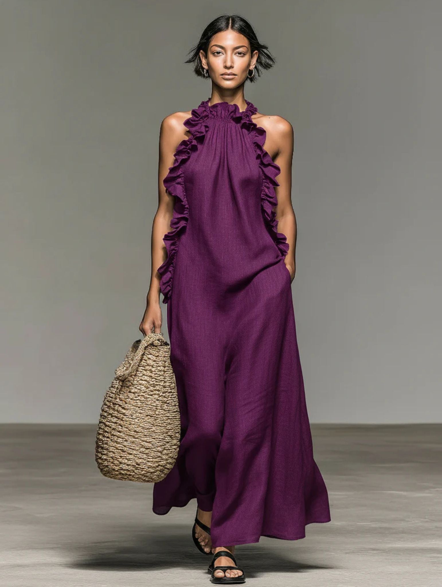 Ebe Ruffle Linen Maxi Dress