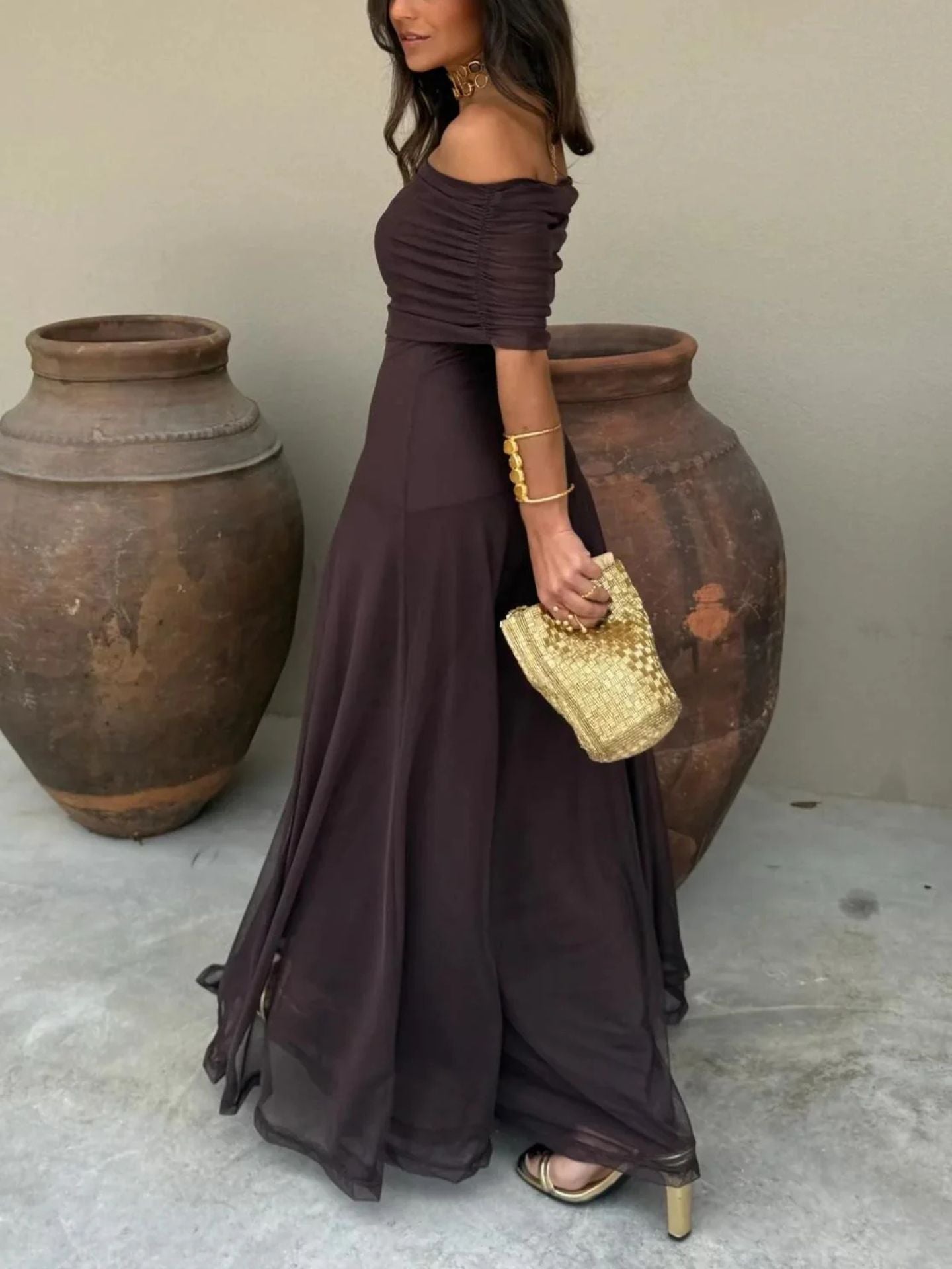 Olimpia Draped Chiffon Maxi Dress