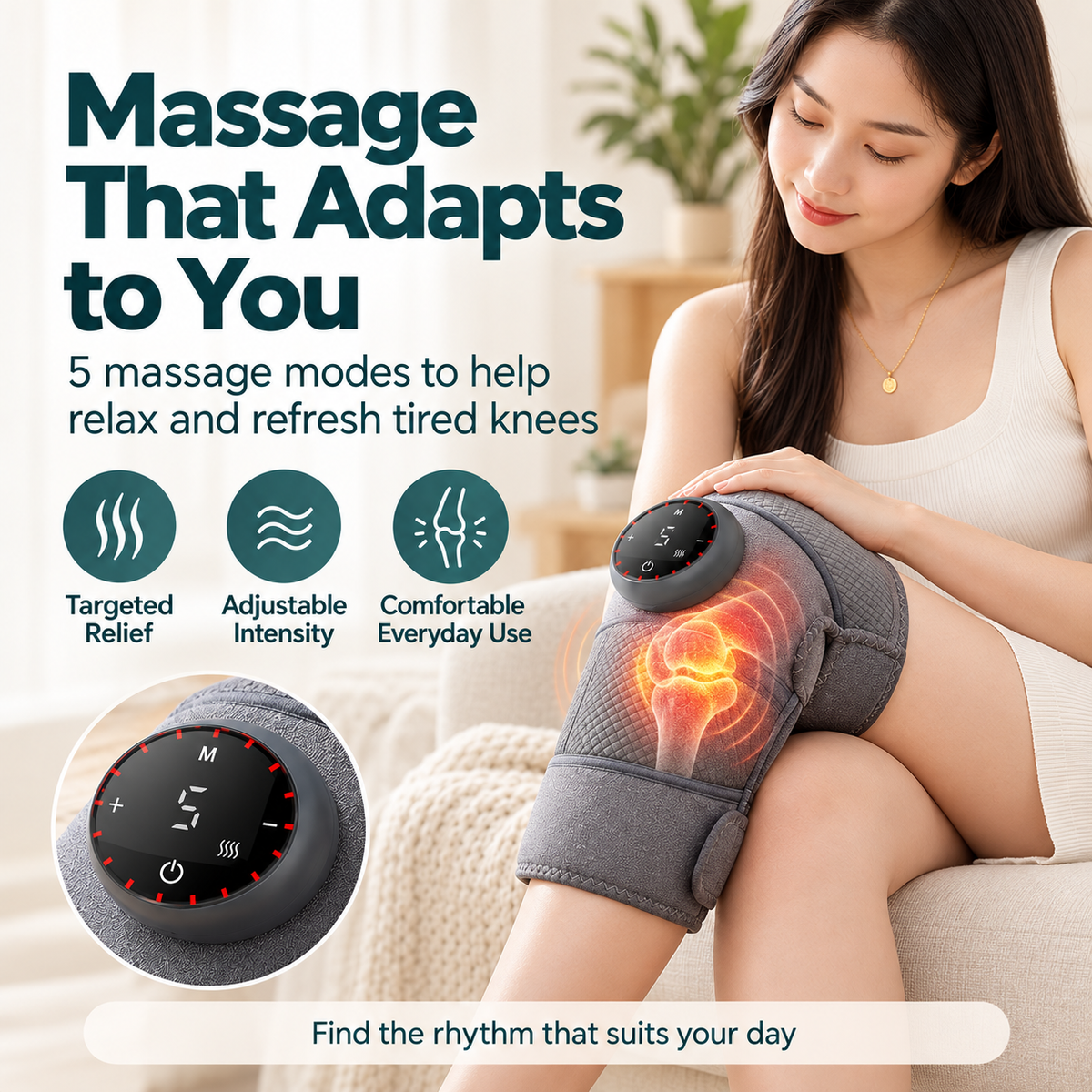 Heated Knee Massager – Cordless Vibrating Knee Wrap with 5 Heat Levels, for Knee, Shoulder & Elbow