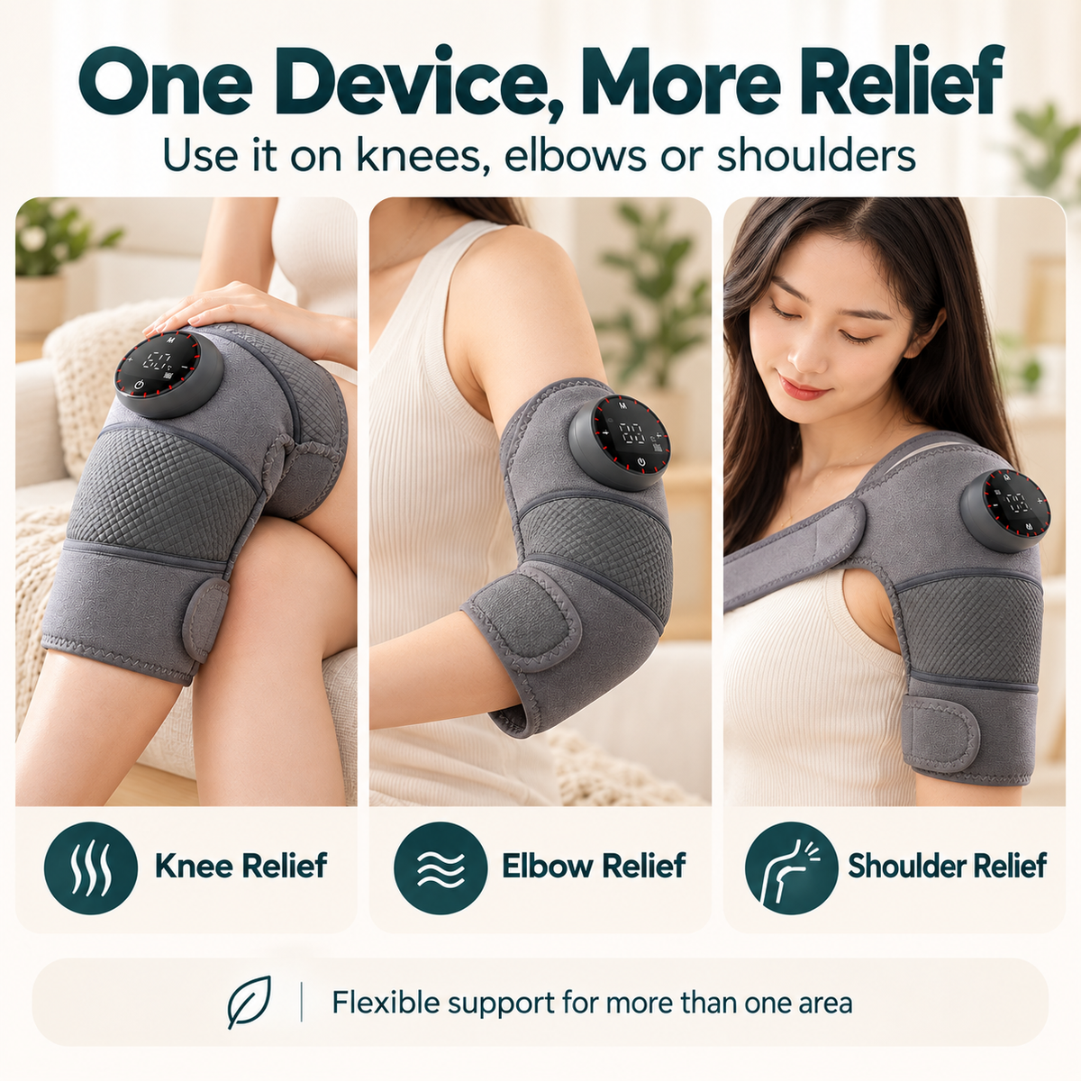 Heated Knee Massager – Cordless Vibrating Knee Wrap with 5 Heat Levels, for Knee, Shoulder & Elbow
