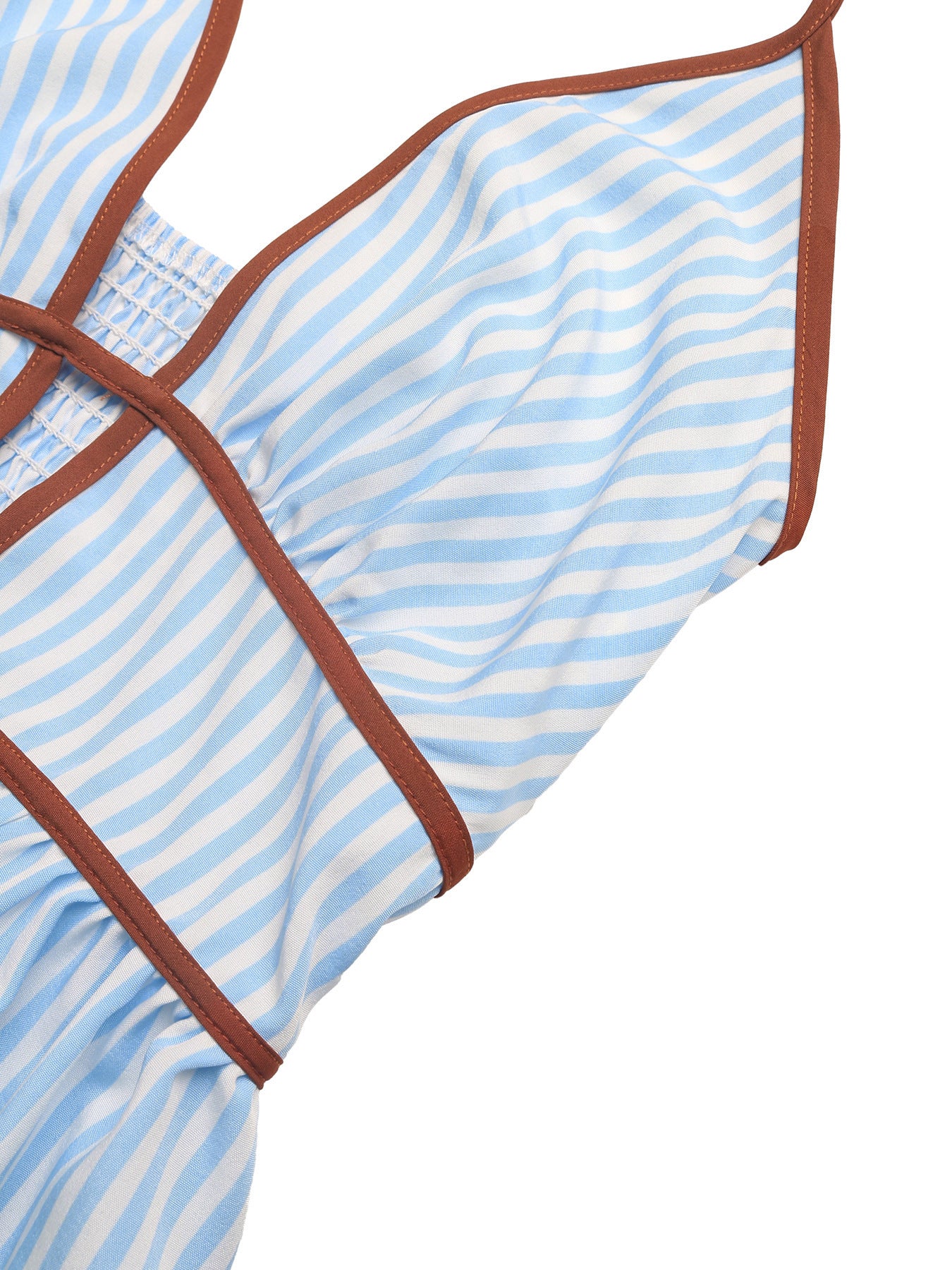 Blue Stripe Contrast Trim Halterneck Backless Maxi Dress