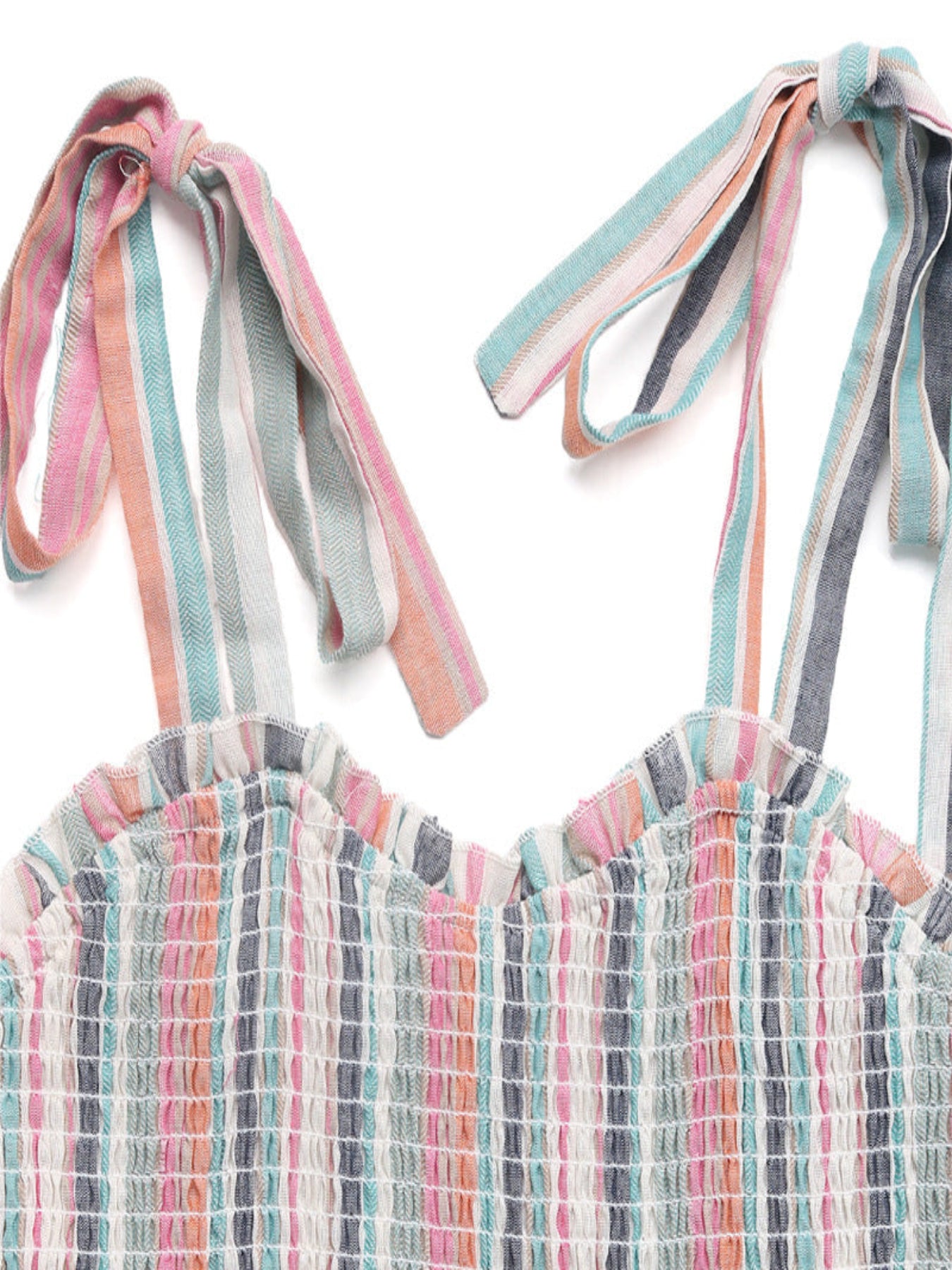 Multicolour Stripe Linen Blend Smocked Tiered Maxi Summer Dress