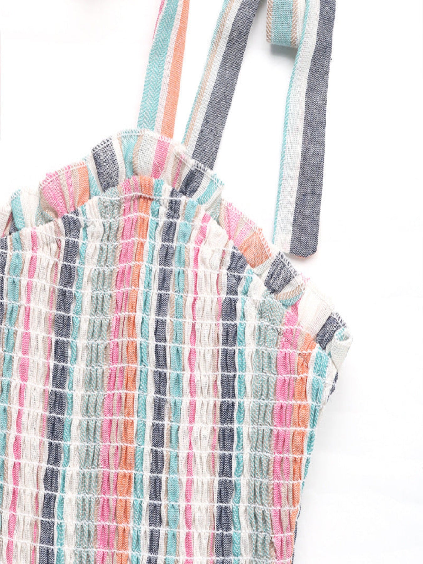 Multicolour Stripe Linen Blend Smocked Tiered Maxi Summer Dress