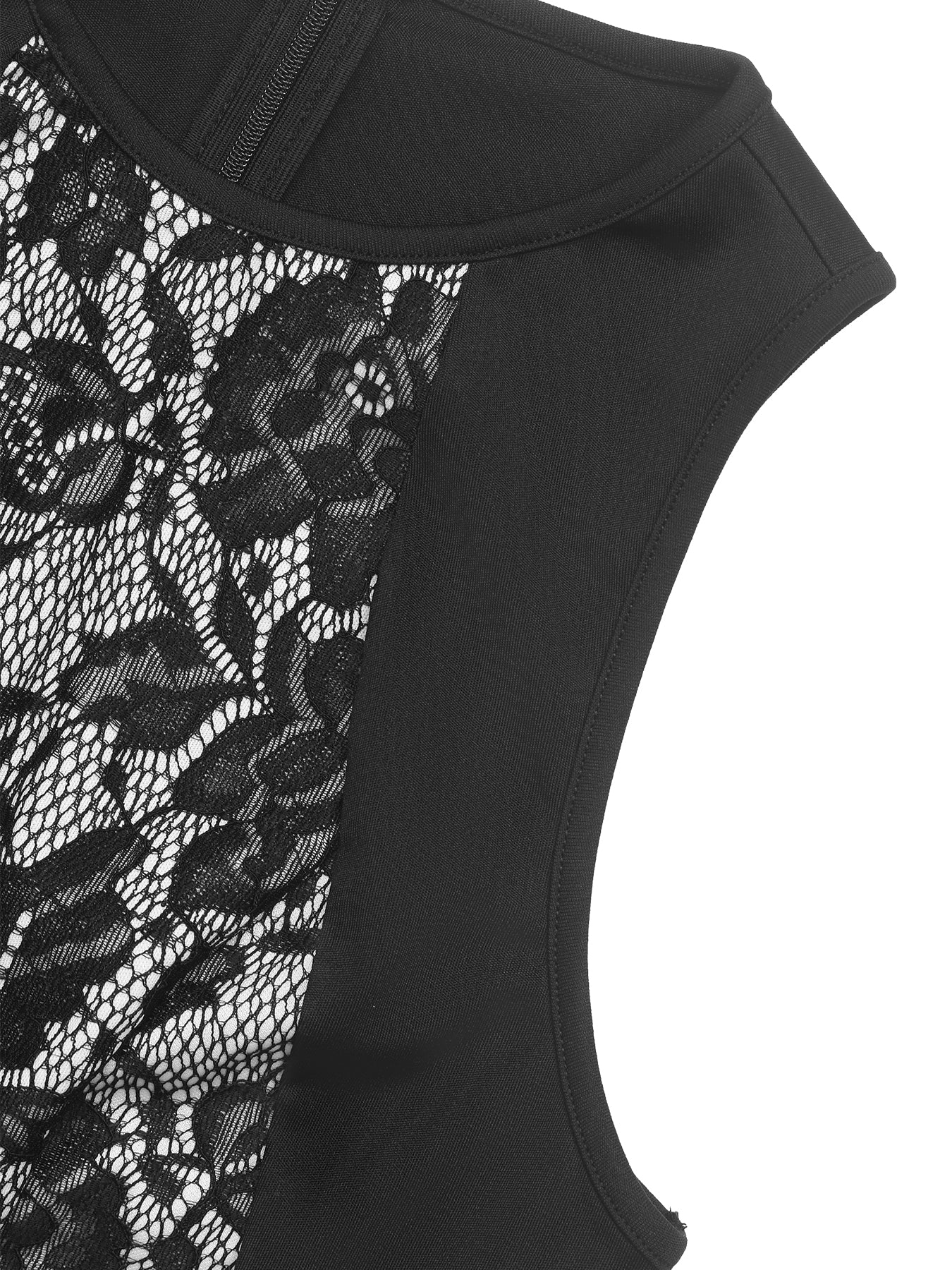 Black Floral Lace Round Neck Bodycon Midi Dress