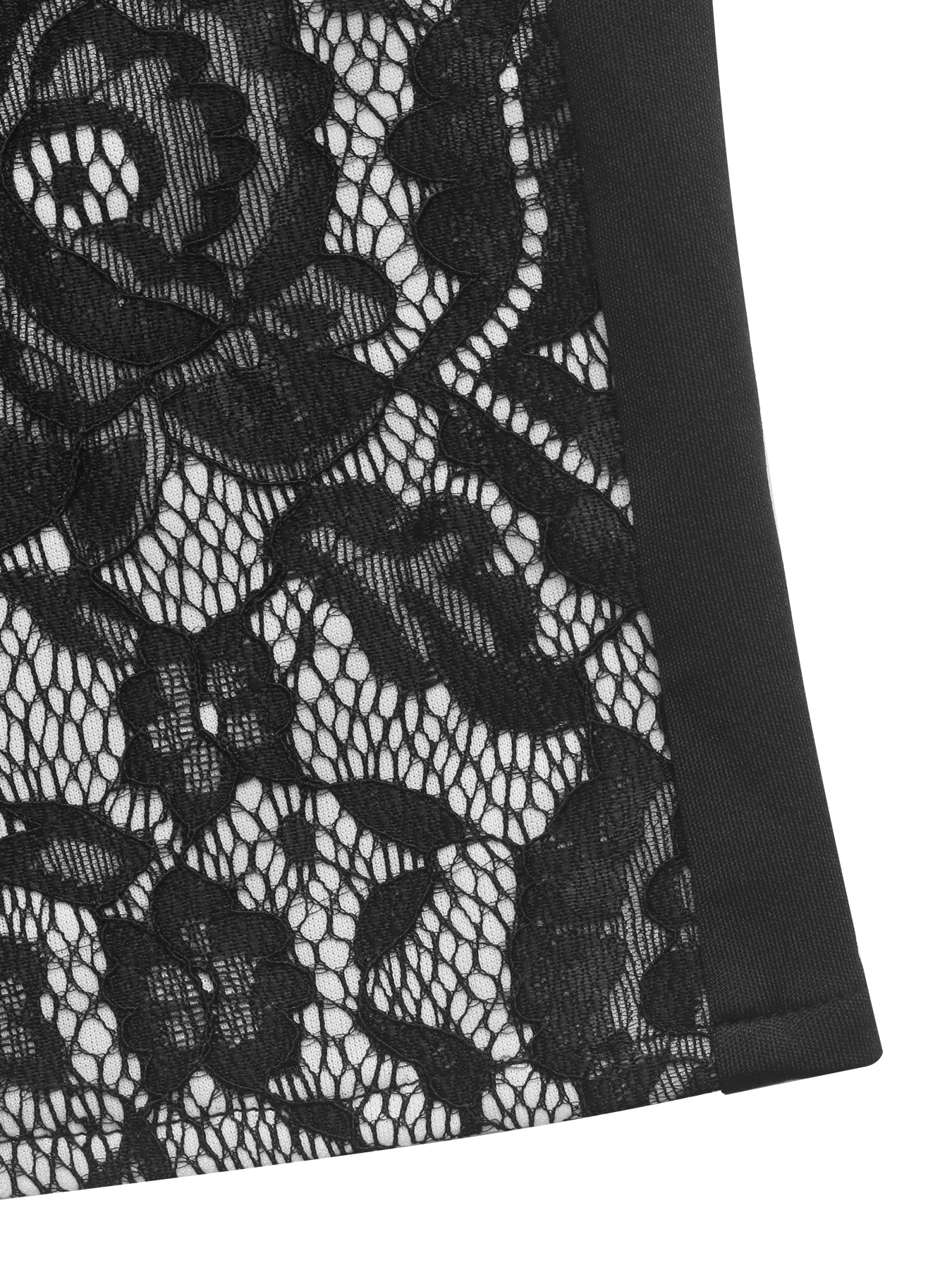 Black Floral Lace Round Neck Bodycon Midi Dress