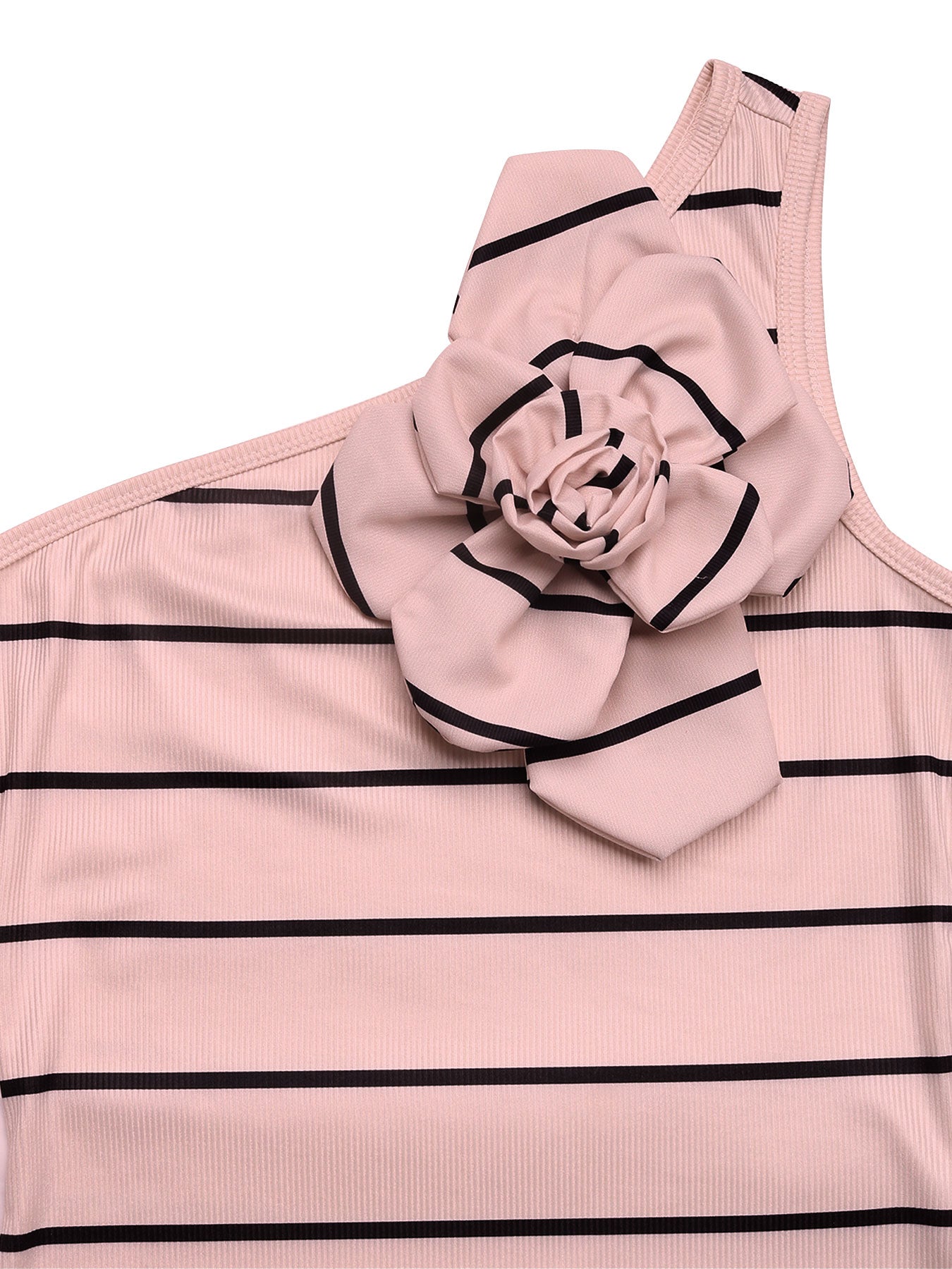 Pink Stripe One Shoulder Rosette Bodycon Midi Dress