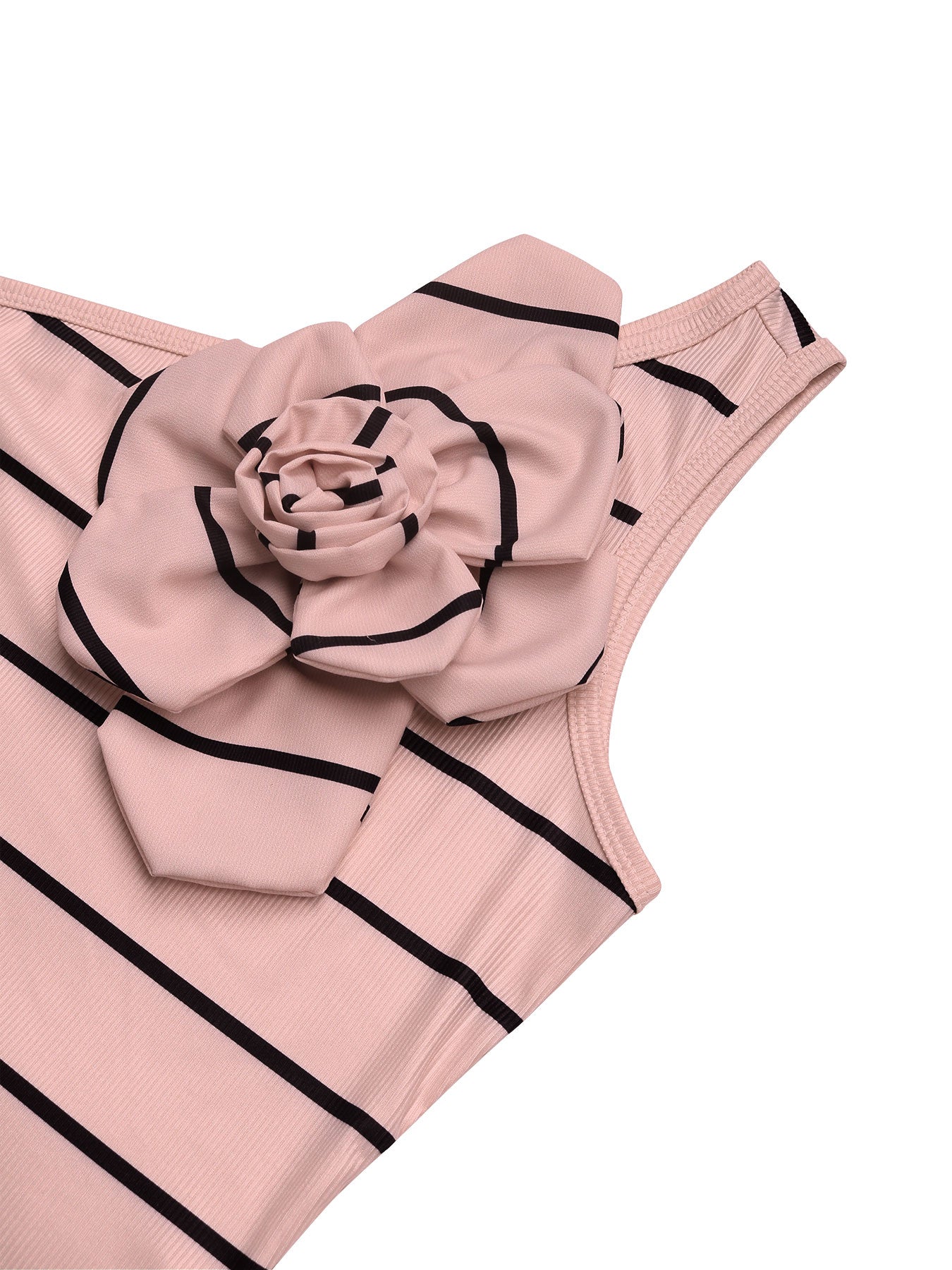 Pink Stripe One Shoulder Rosette Bodycon Midi Dress