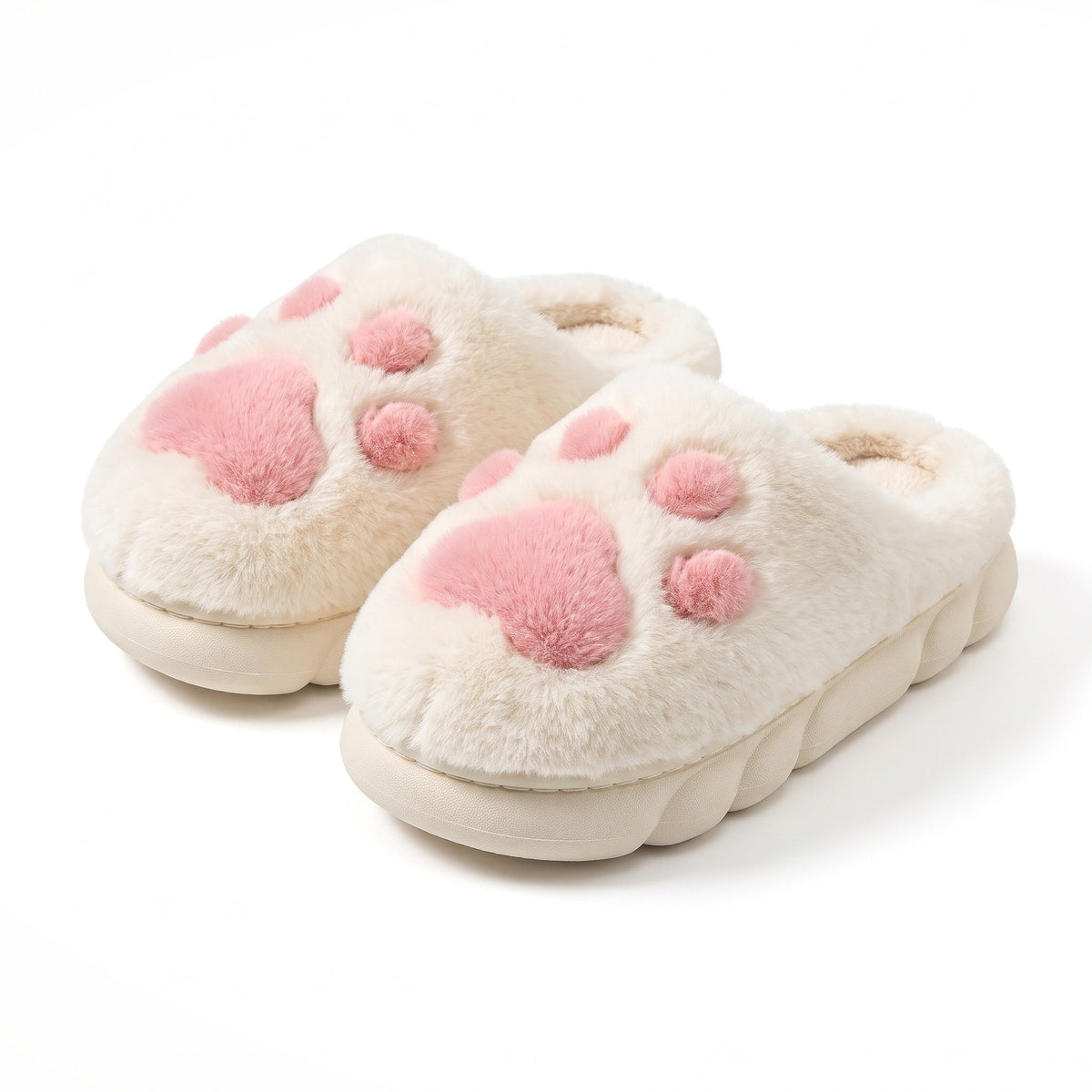 White cat paw slippers with chunky platform sole