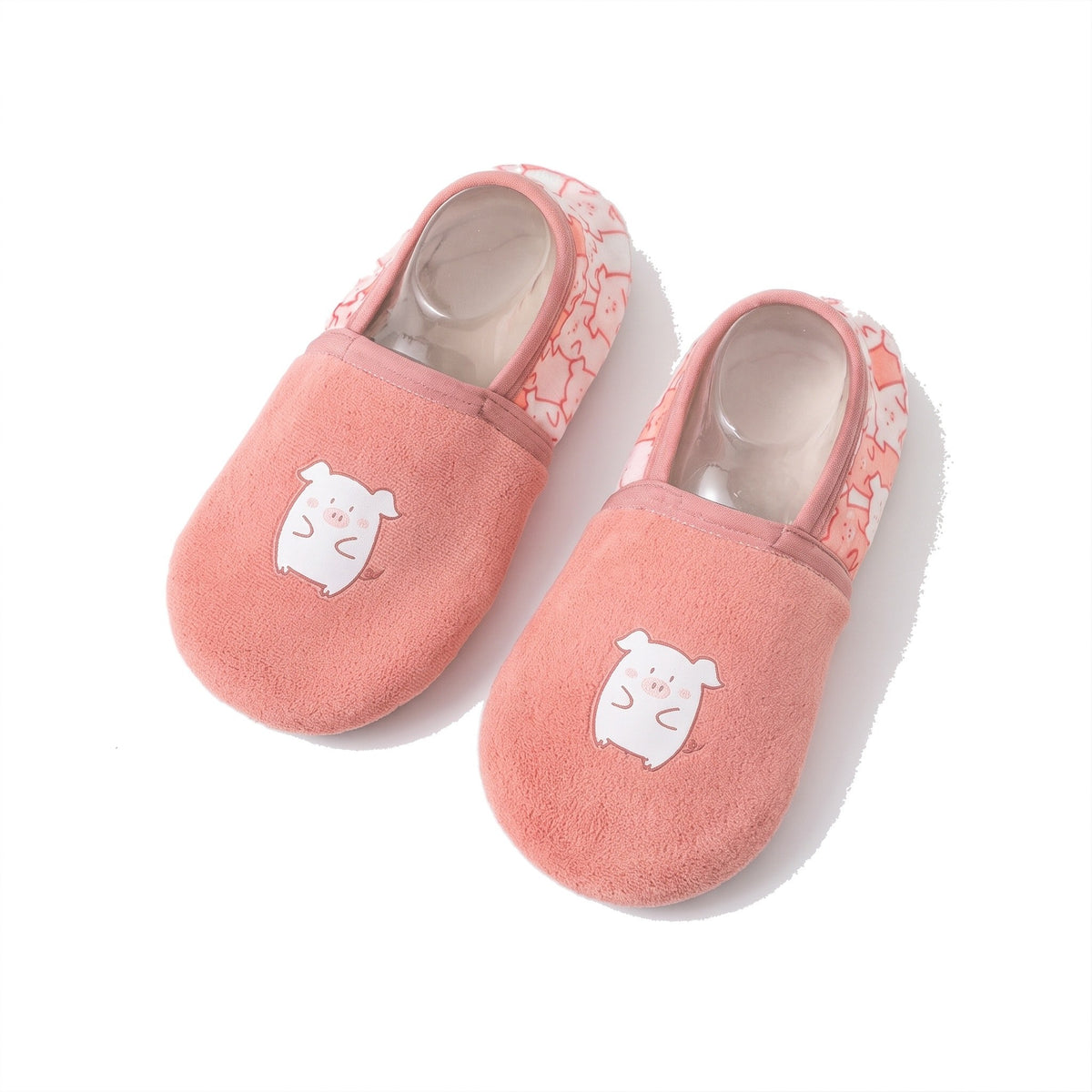 Pink kids slippers with embroidered pig