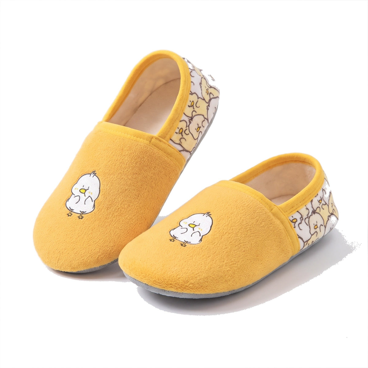 Yellow kids slippers with embroidered duck