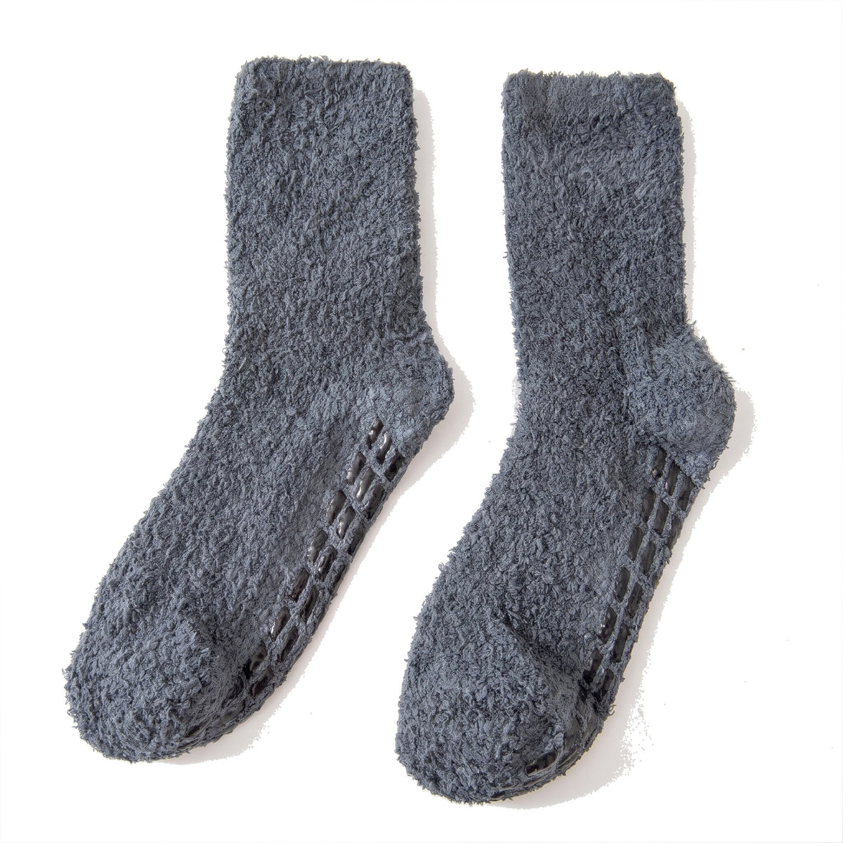 Dark grey men's fluffy slipper socks with grip sole