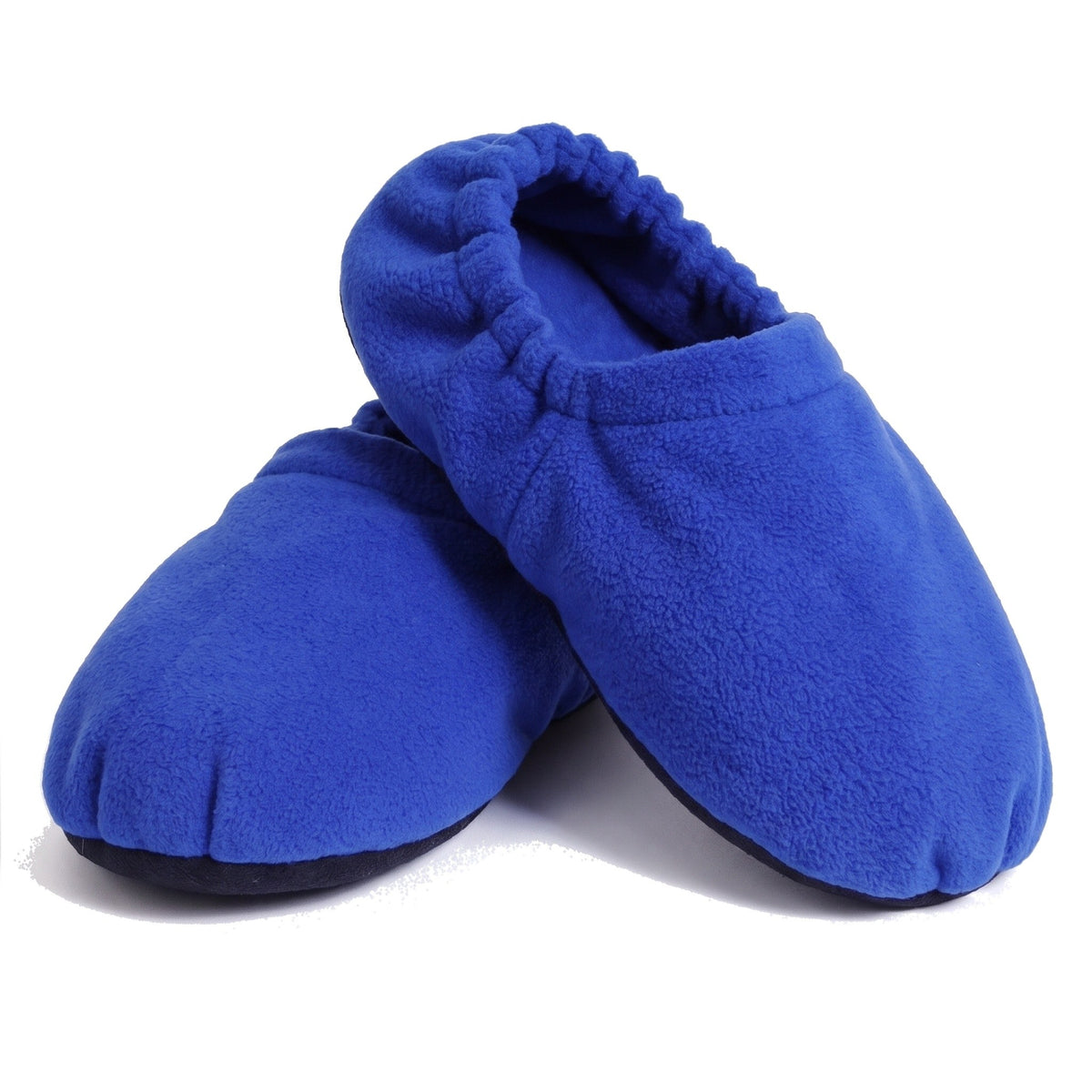Blue microwavable heated slippers filled with buckwheat and lavender