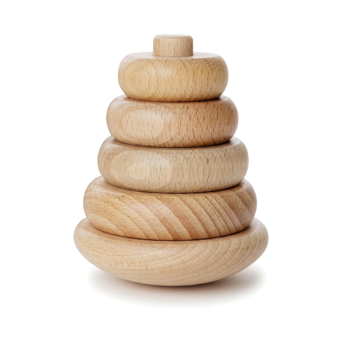 Small natural beech wood ring stacking toy