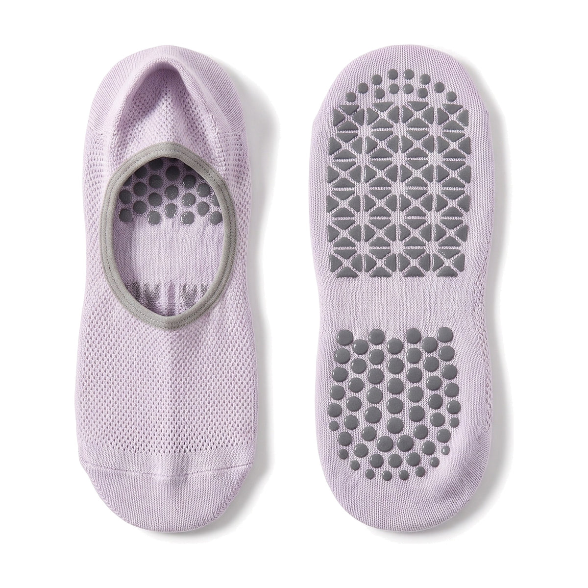 Lilac pilates grip socks with open instep and non slip grip dot sole