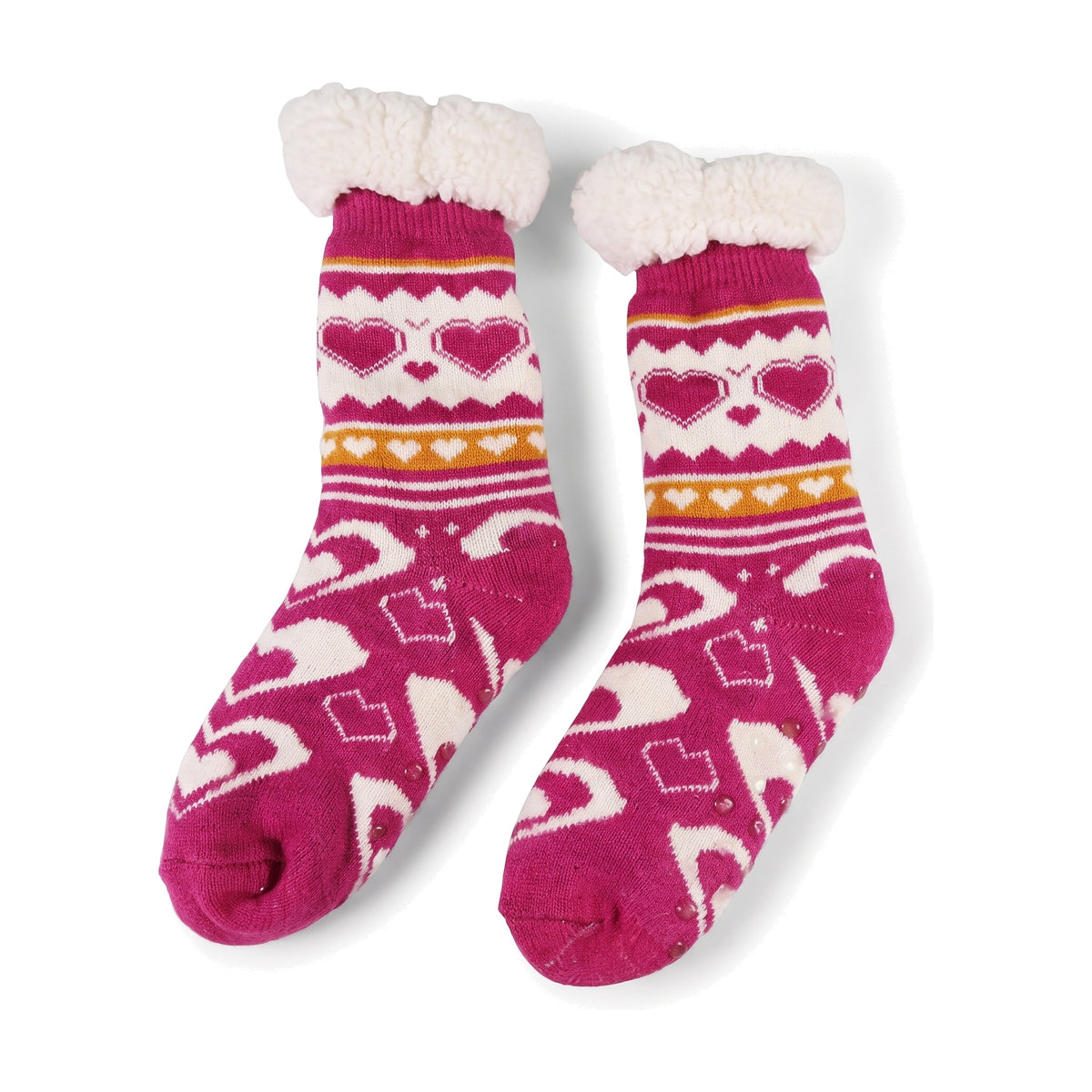 Raspberry heart print knitted fluffy socks with sherpa lined cuff