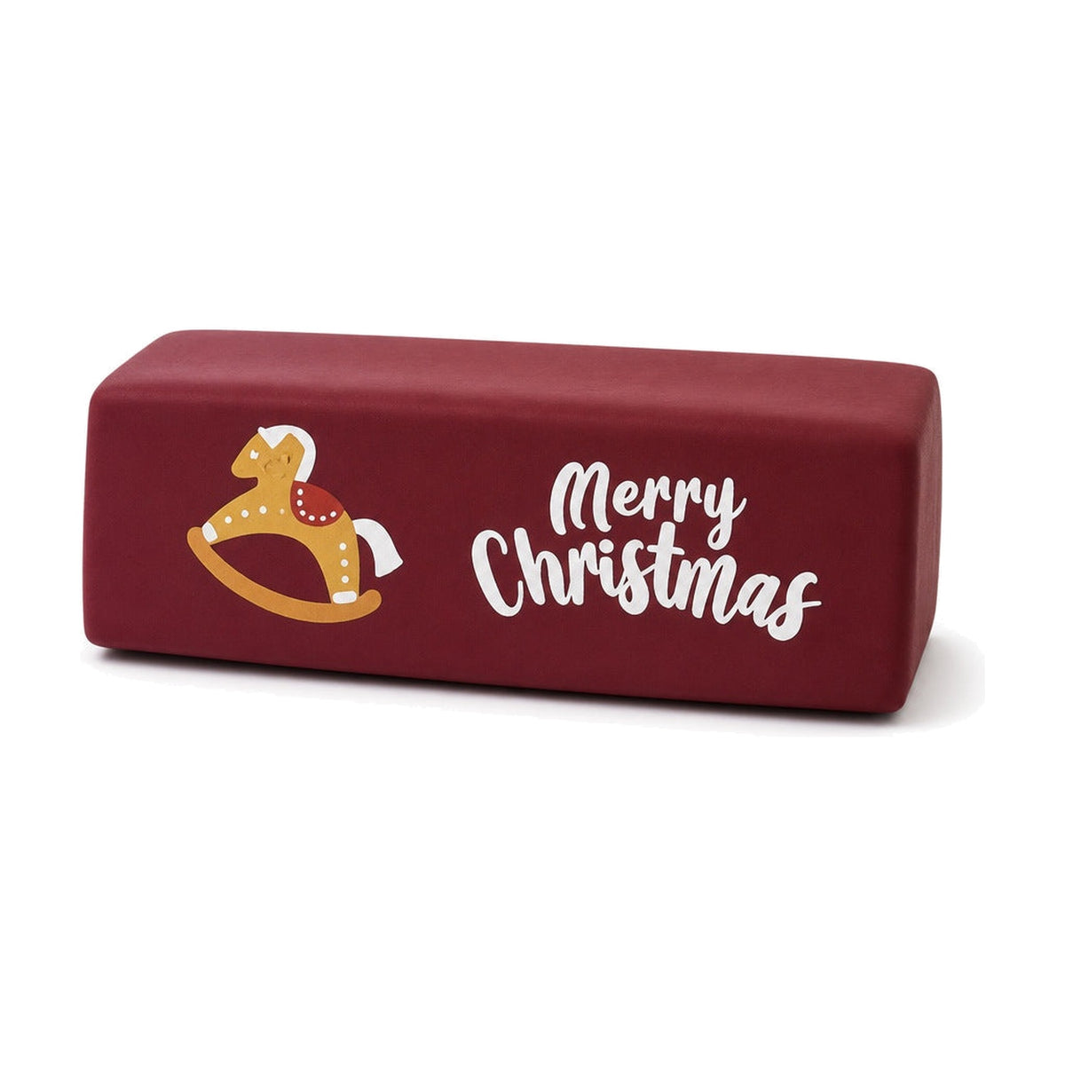 Burgundy squishy butter stick toy with rocking horse print