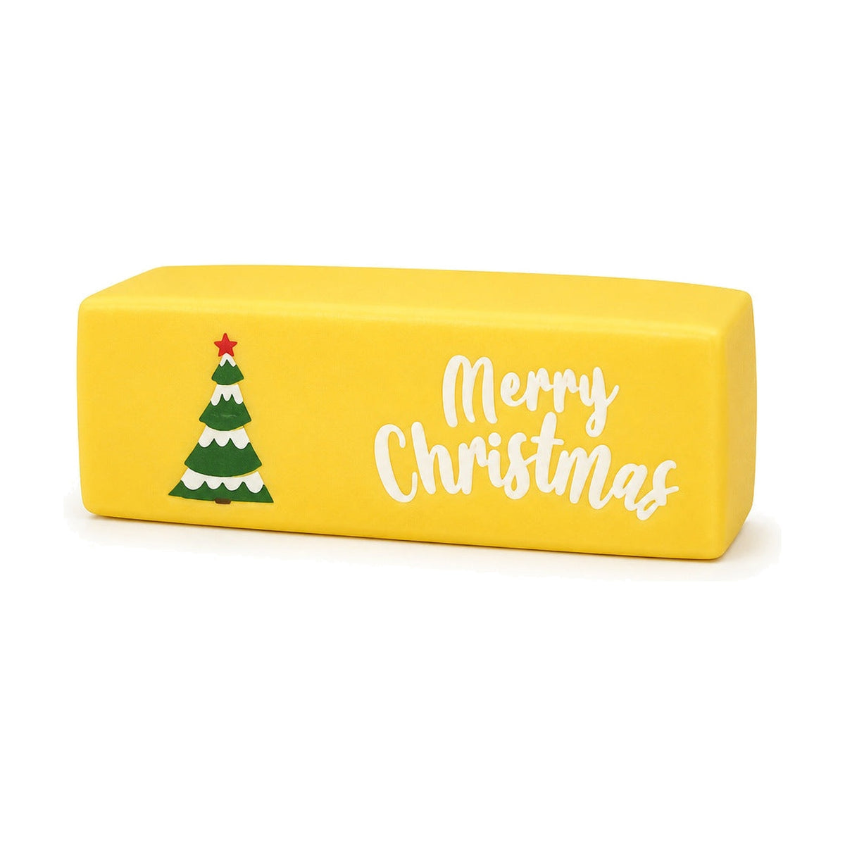 Yellow slow rising squishy butter stick toy with Christmas tree print