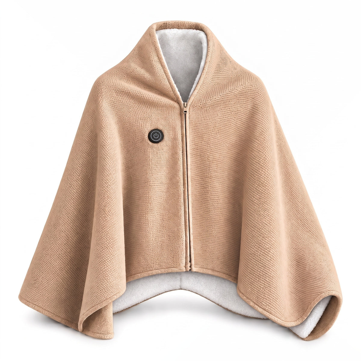 Beige knit look USB heated wrap shawl with fleece lining