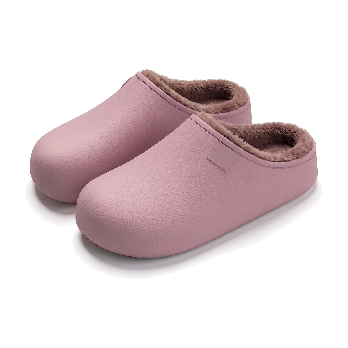 Dusty pink waterproof clog slippers with plush lining