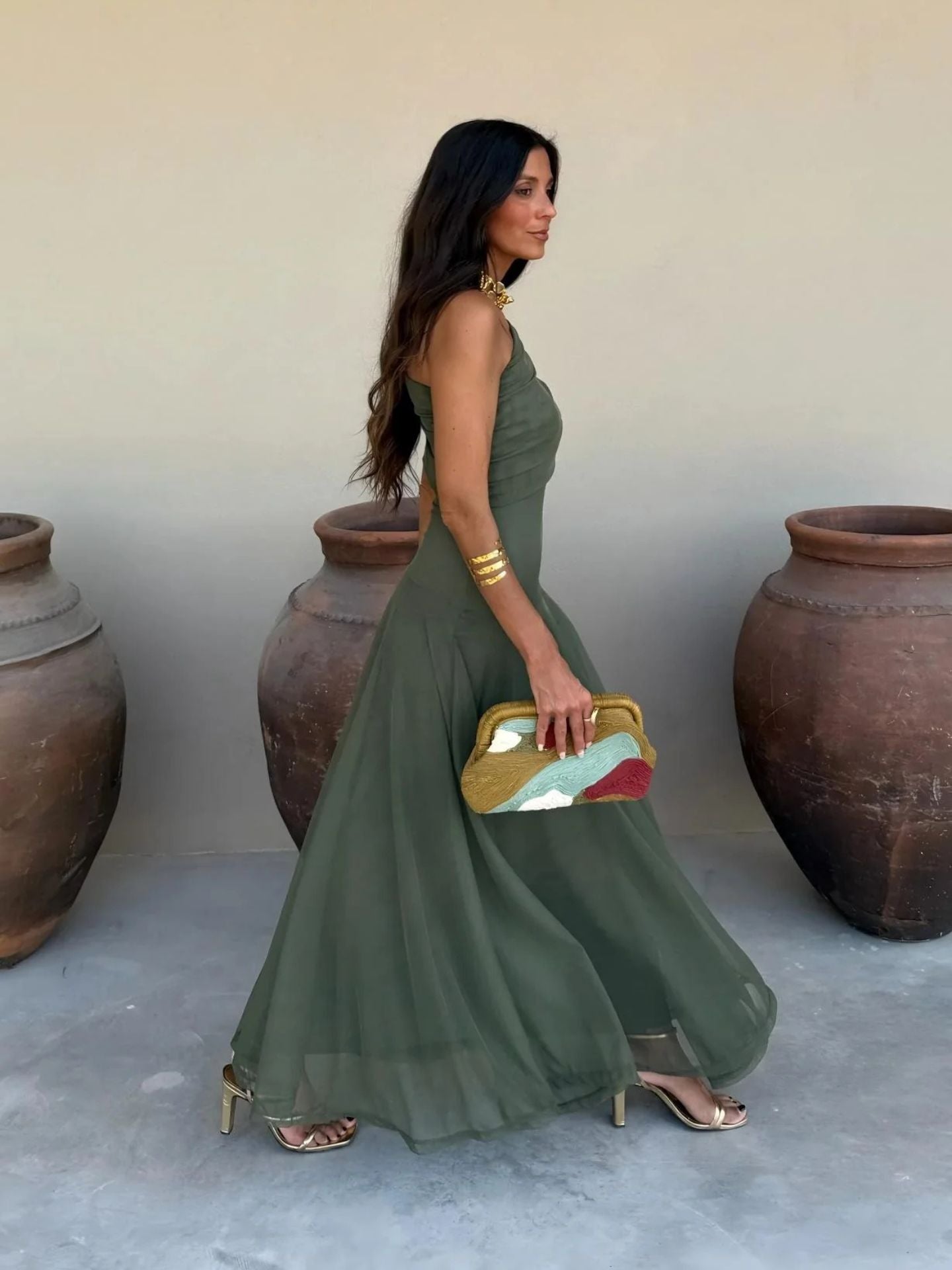 Olimpia Draped Chiffon Maxi Dress