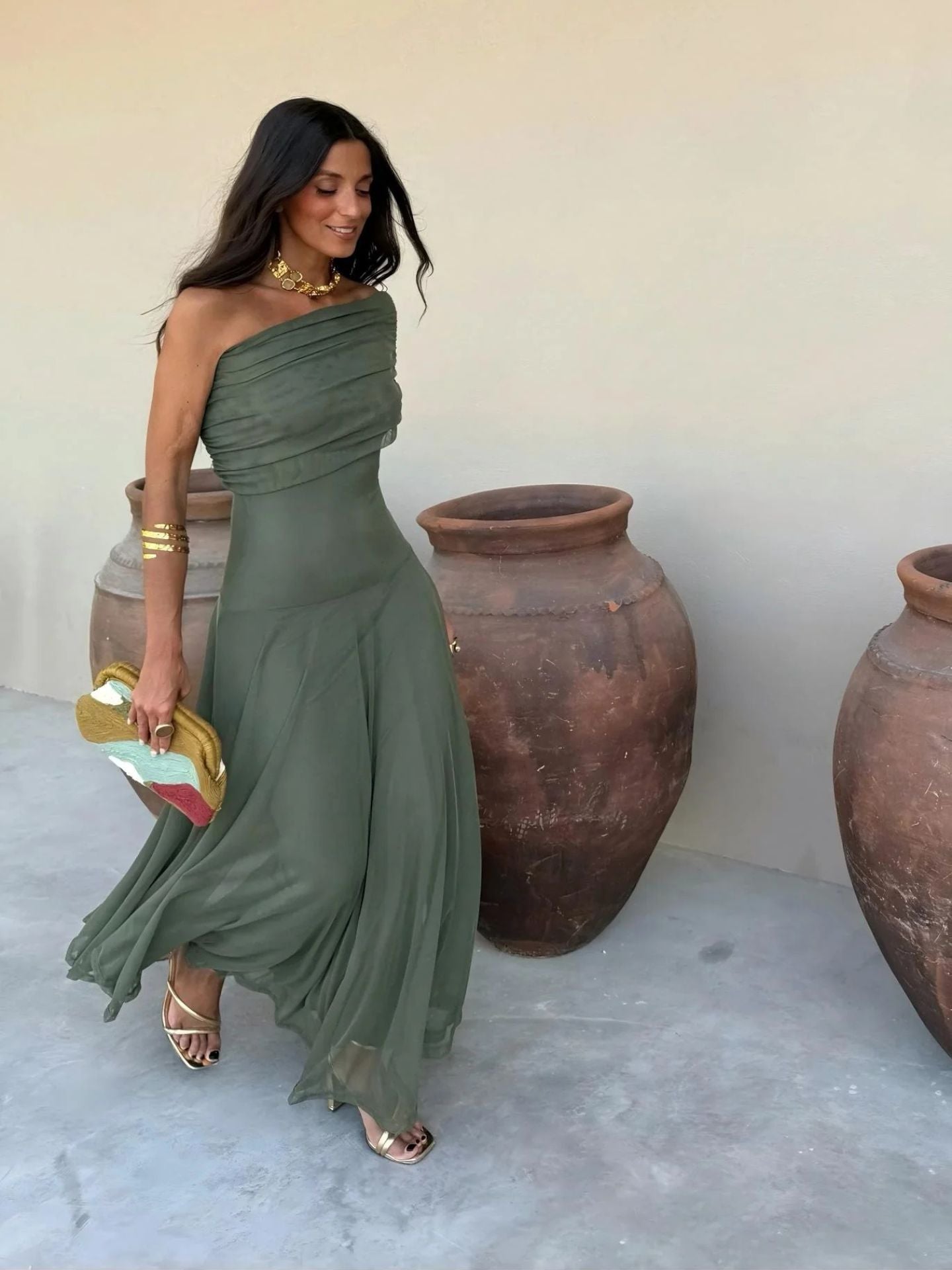Olimpia Draped Chiffon Maxi Dress