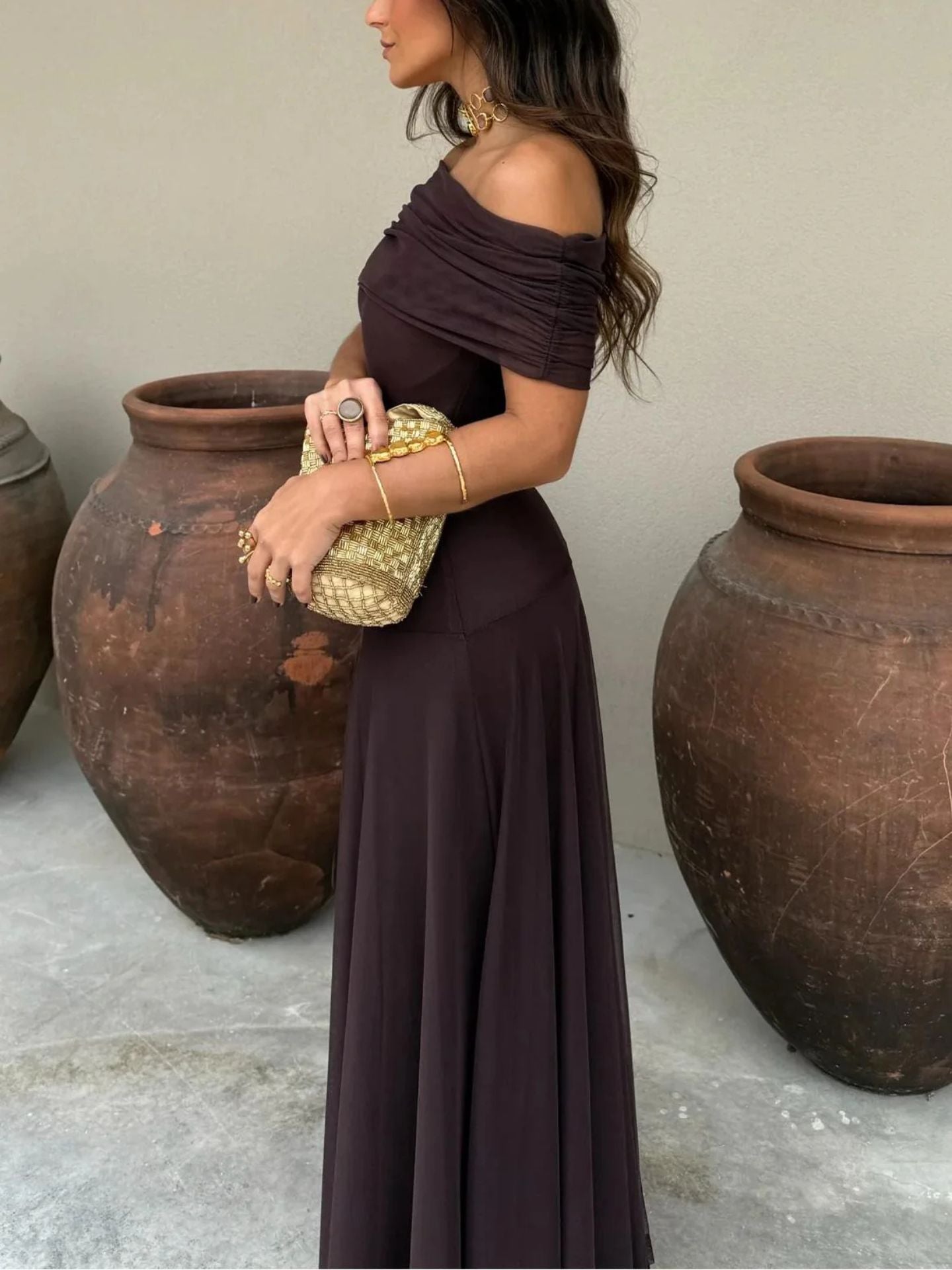 Olimpia Draped Chiffon Maxi Dress
