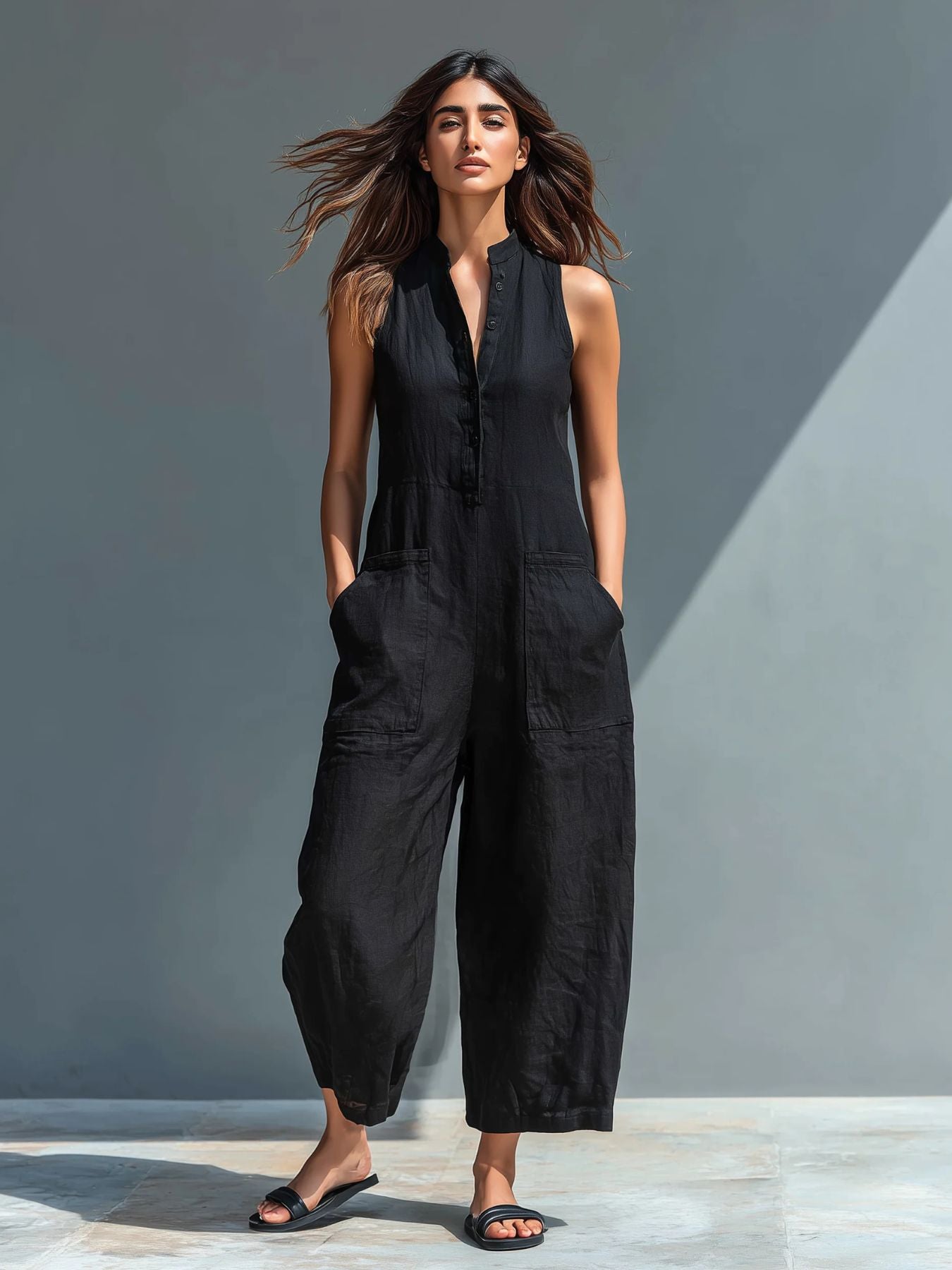 Ermelinda Button-Up Linen Jumpsuit