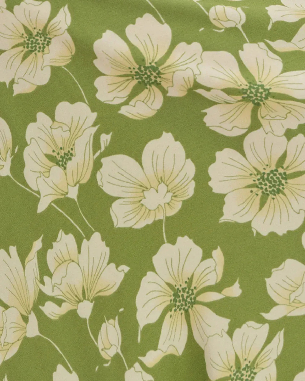Floral pattern with white flowers on a green background