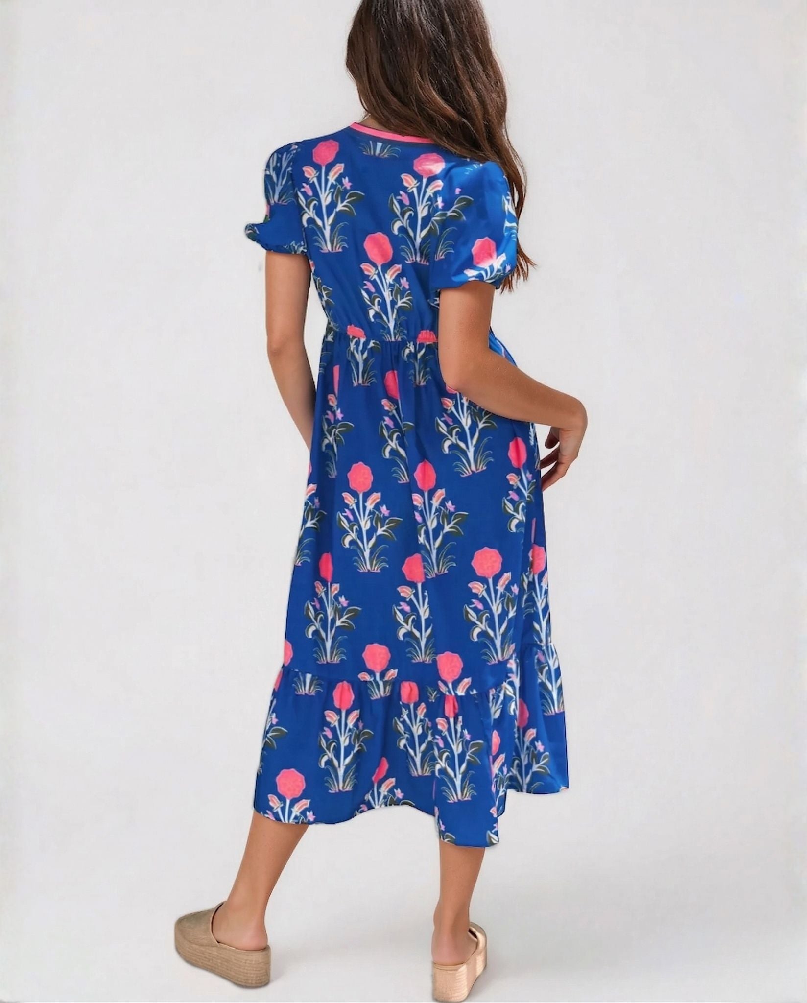 Sofia Women’s Floral Print Summer Midi Dress in Blue