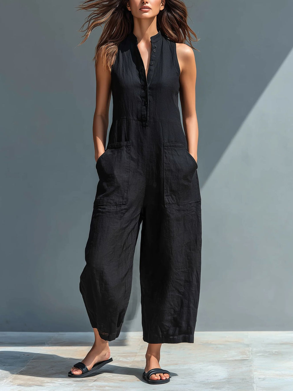 Ermelinda Button-Up Linen Jumpsuit