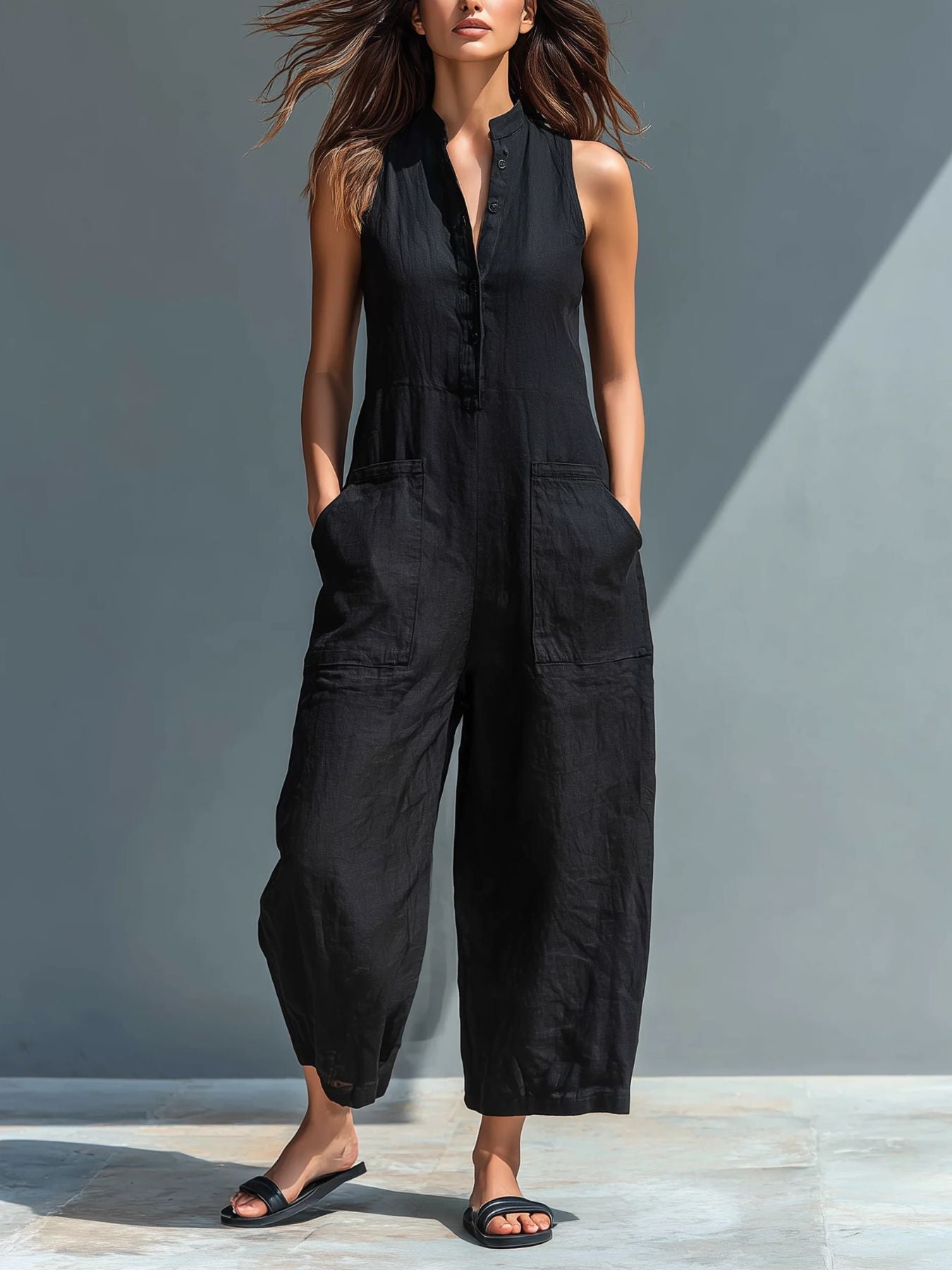Ermelinda Button-Up Linen Jumpsuit