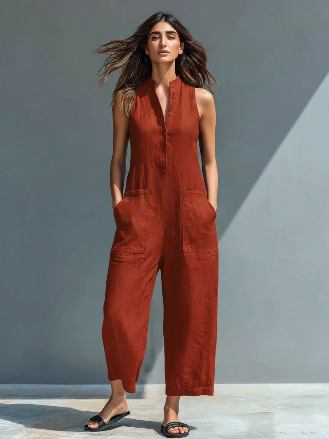Ermelinda Button-Up Linen Jumpsuit