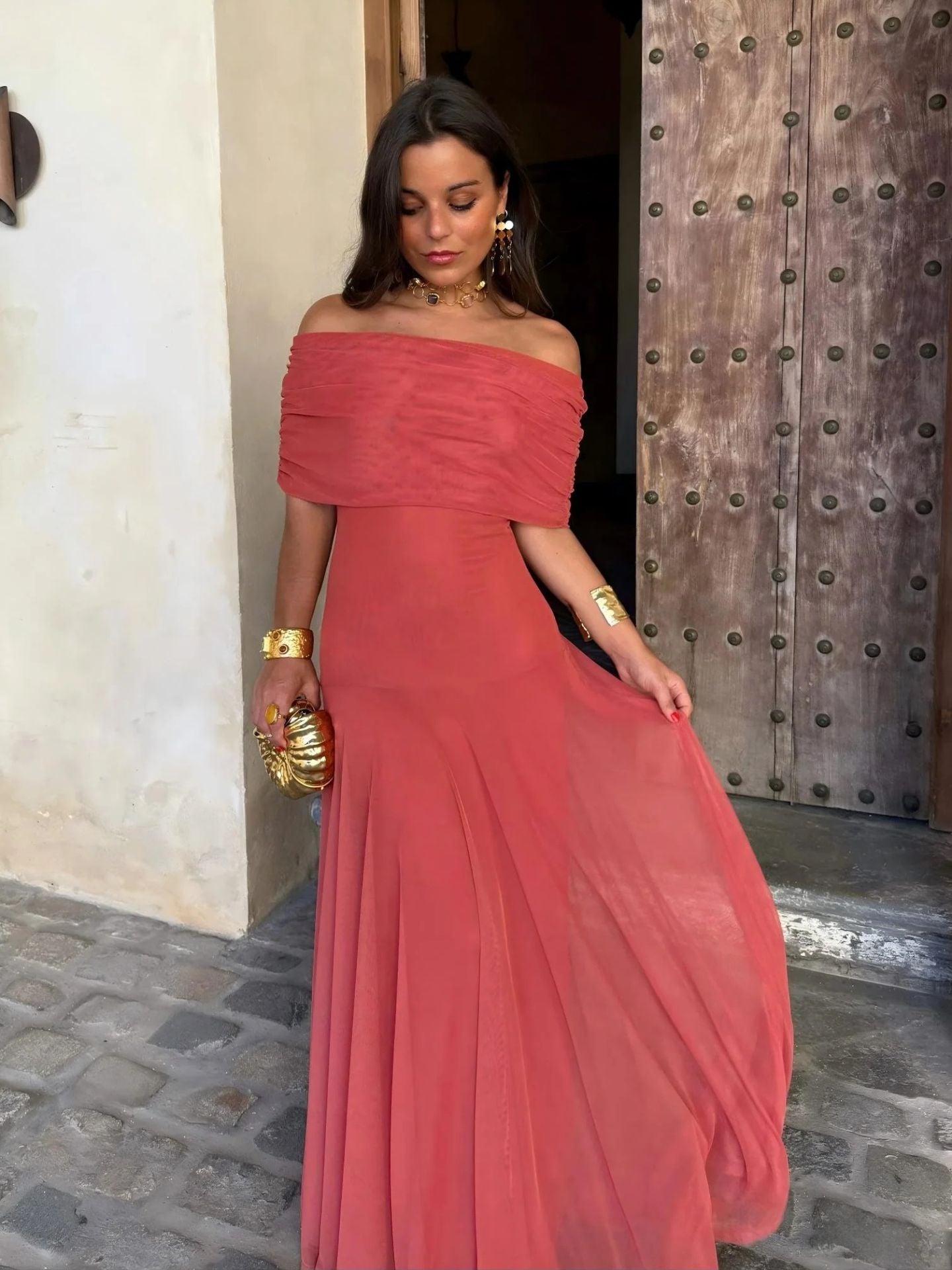 Olimpia Draped Chiffon Maxi Dress