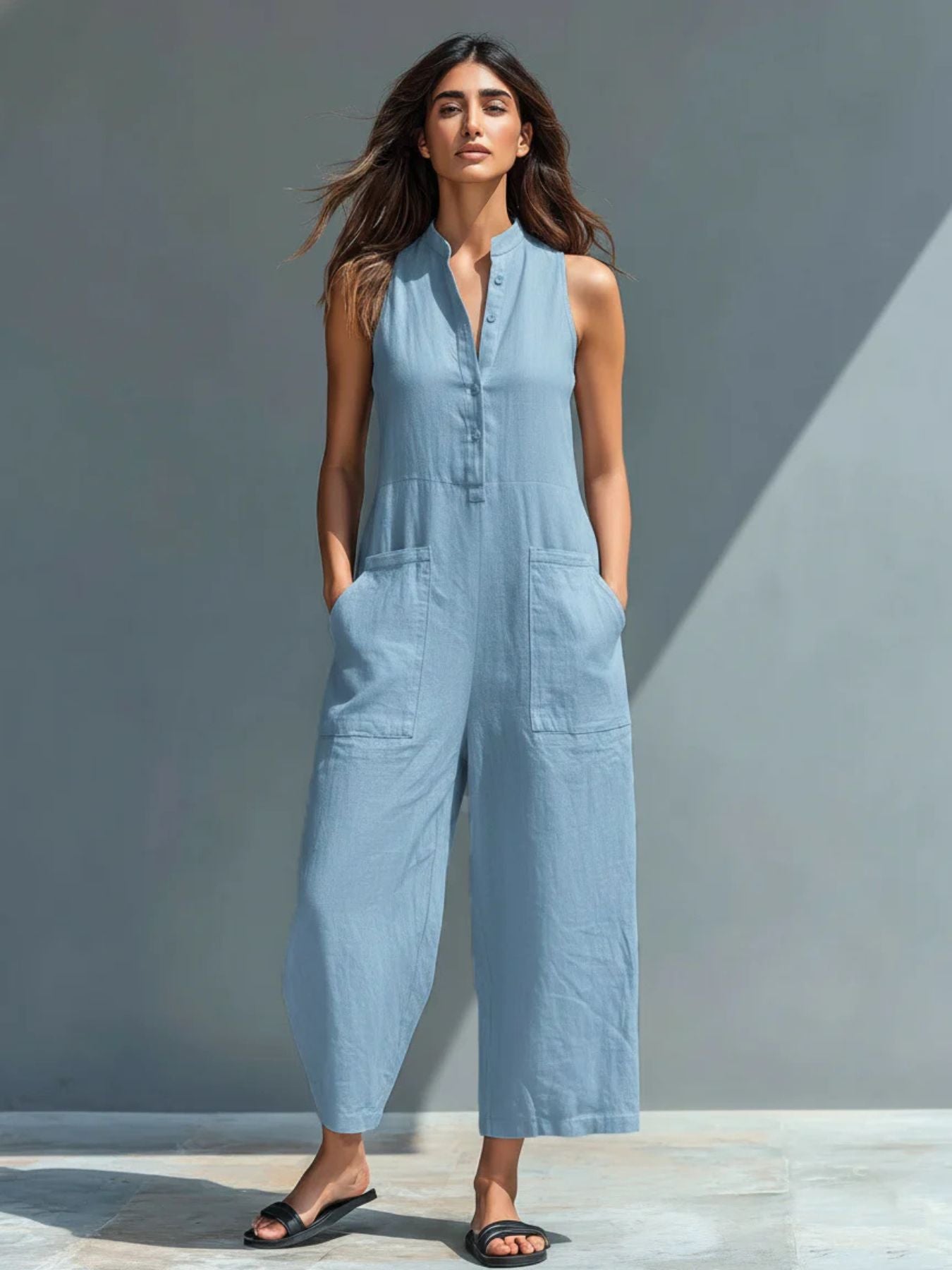 Ermelinda Button-Up Linen Jumpsuit