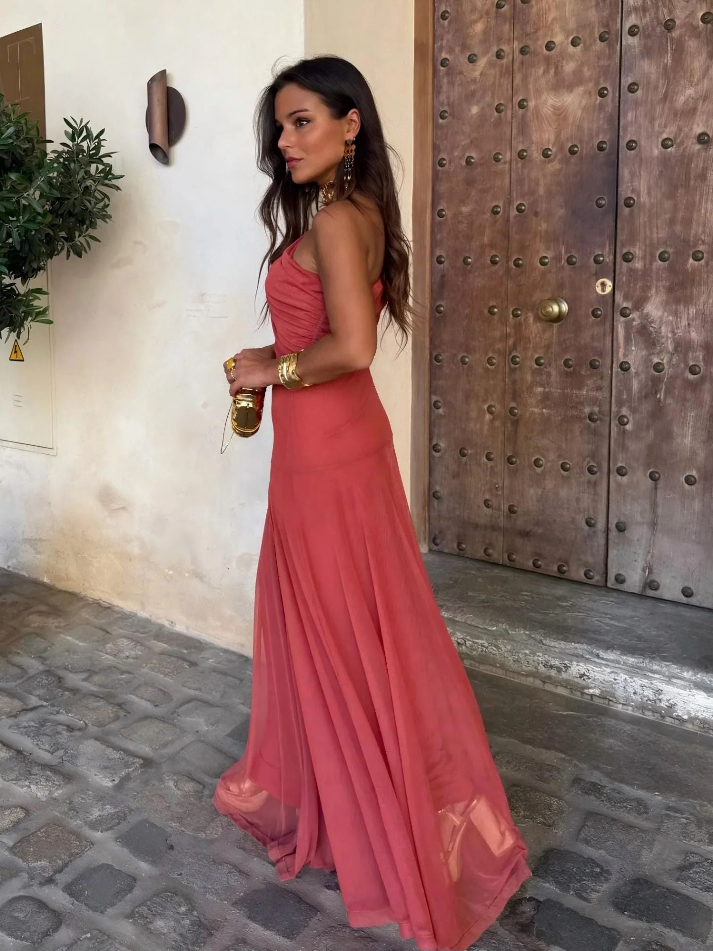 Olimpia Draped Chiffon Maxi Dress