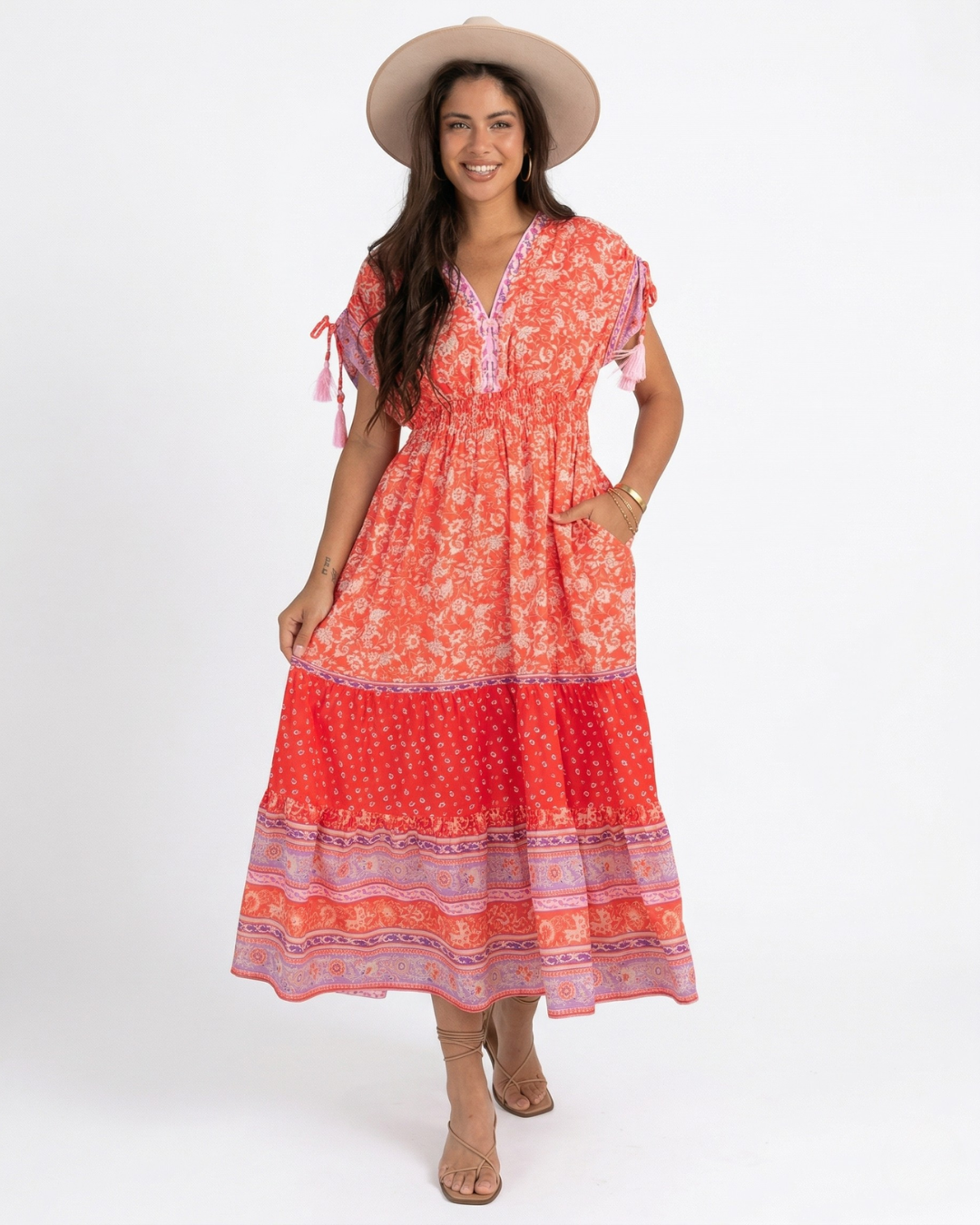 Sienna Women’s Summer Midi Dress in Red