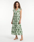 Green Flutter Sleeve V-Neck Summer Midi Dress