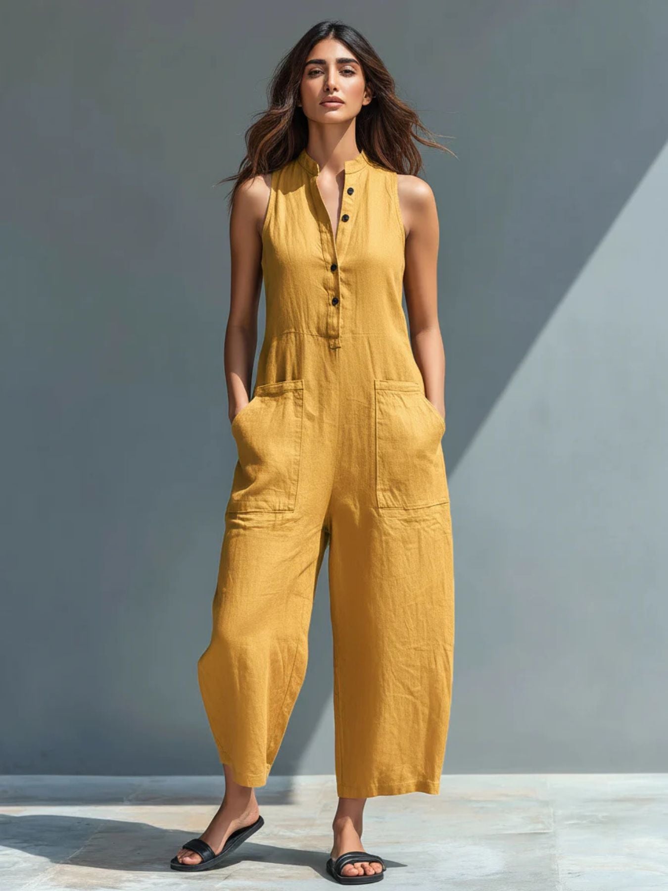 Ermelinda Button-Up Linen Jumpsuit