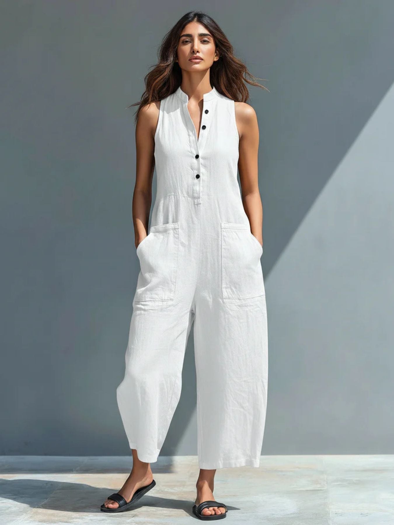 Ermelinda Button-Up Linen Jumpsuit