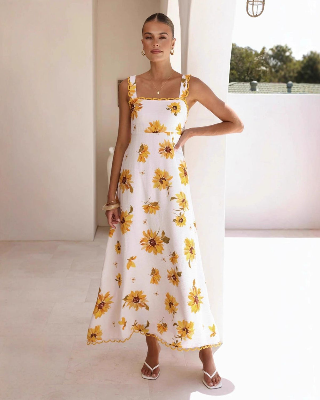 Fiorella Square Neck Linen Maxi Dress