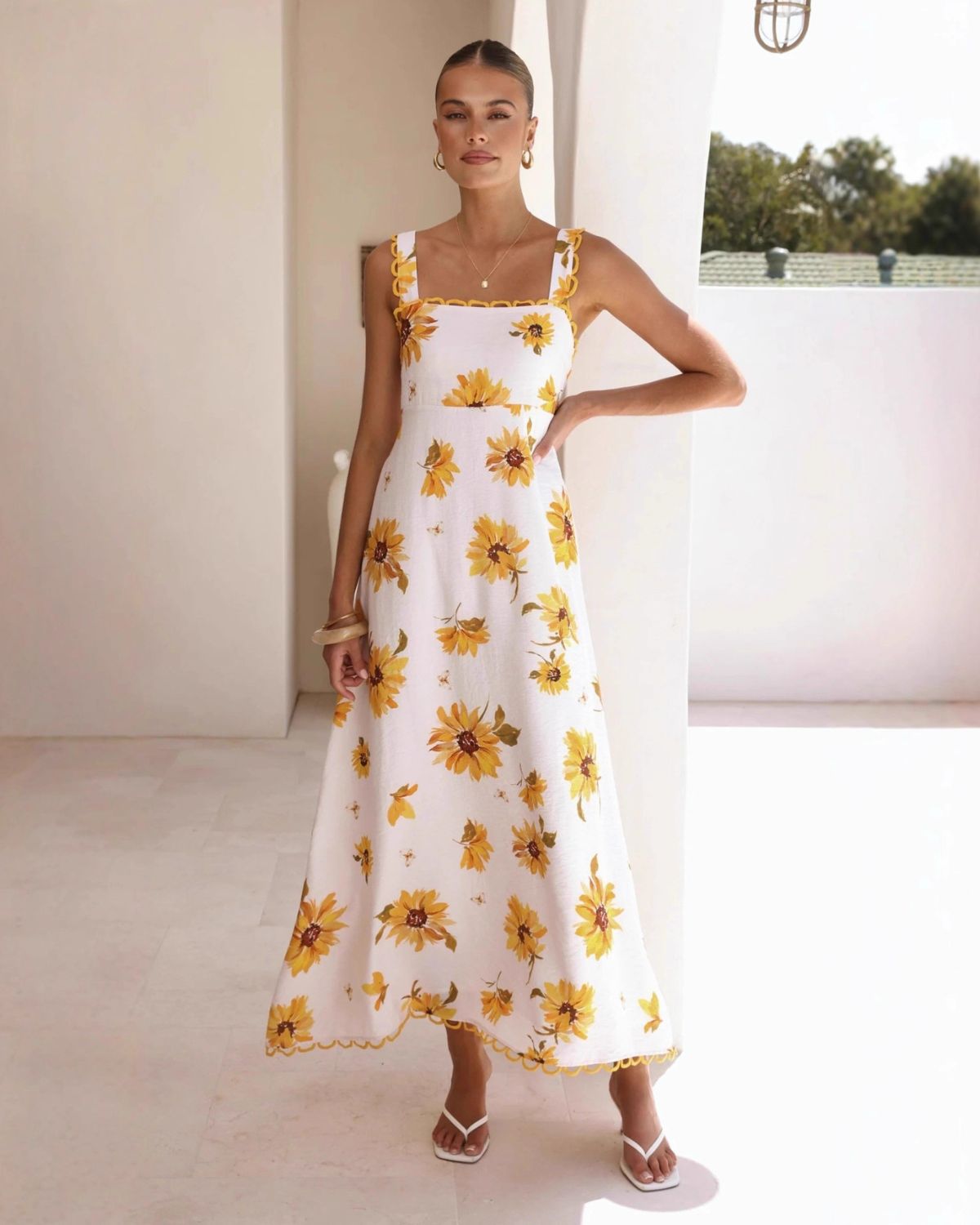 Fiorella Square Neck Linen Maxi Dress