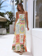 Saveria Sardine Print Linen Maxi Dress