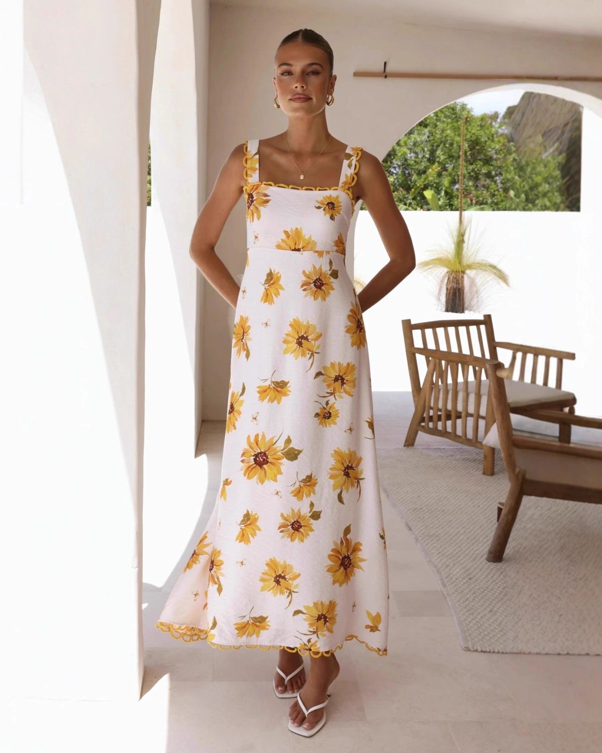 Fiorella Square Neck Linen Maxi Dress