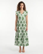 Green Flutter Sleeve V-Neck Summer Midi Dress