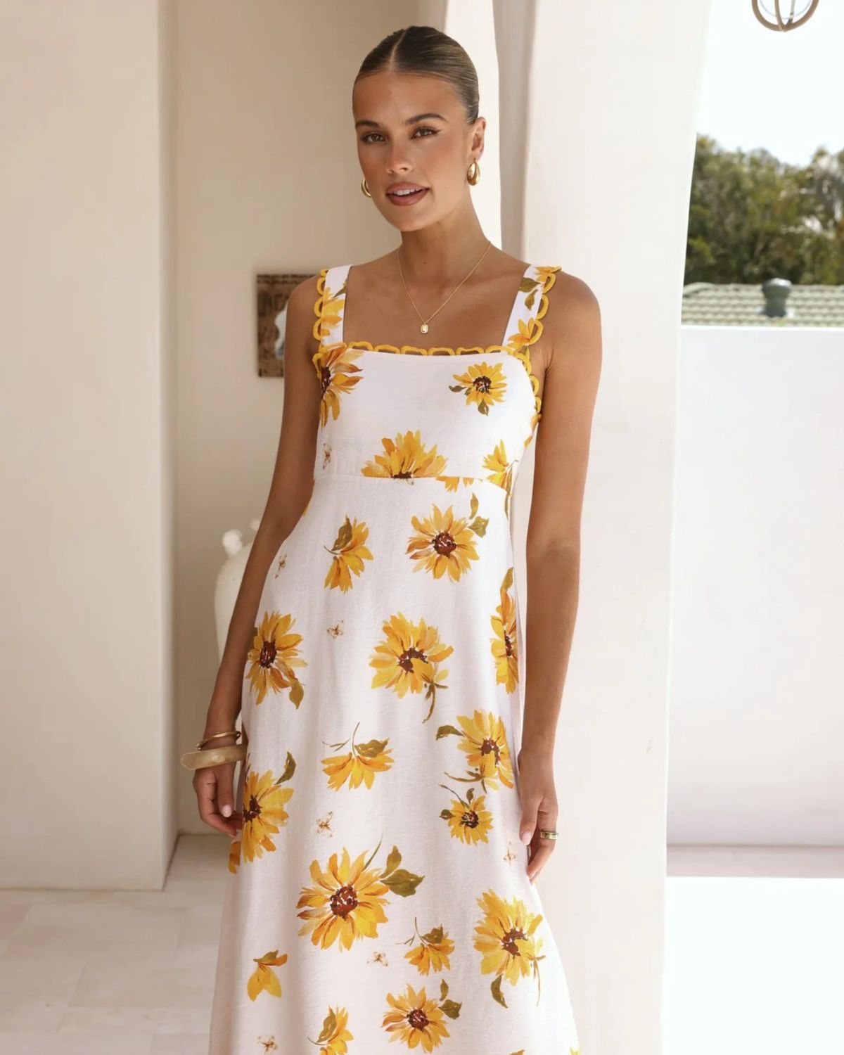 Fiorella Square Neck Linen Maxi Dress